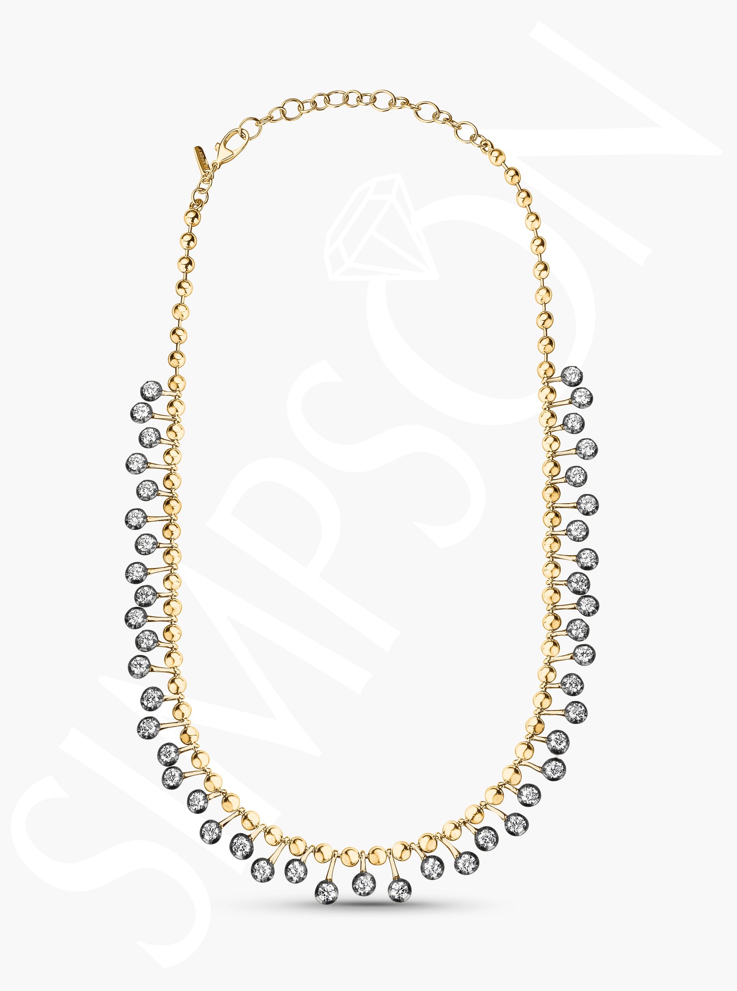 Yellow Gold Diamond Station Necklace with Black Rhodium