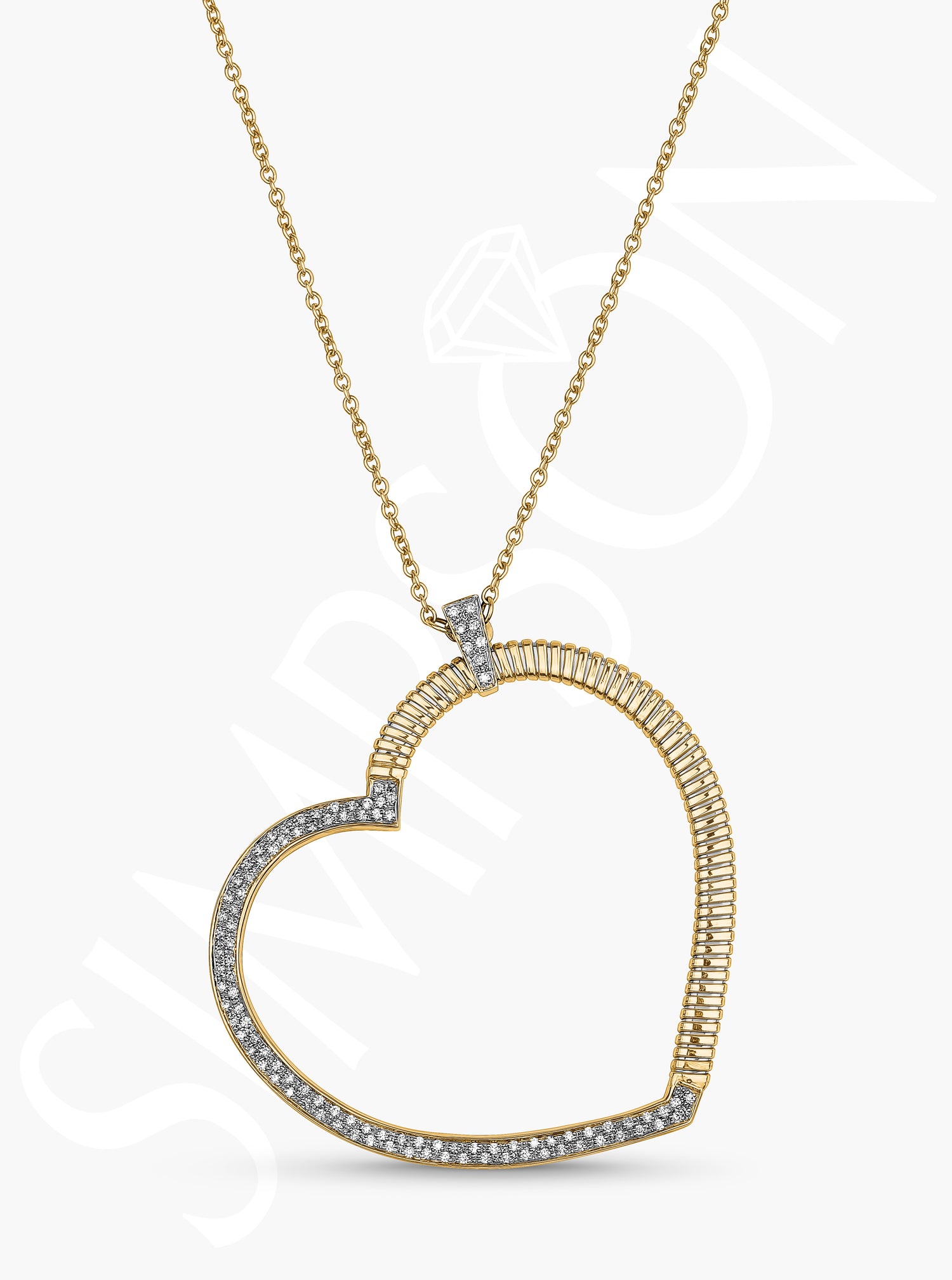 Yellow Gold And Diamond Open Heart Pendant