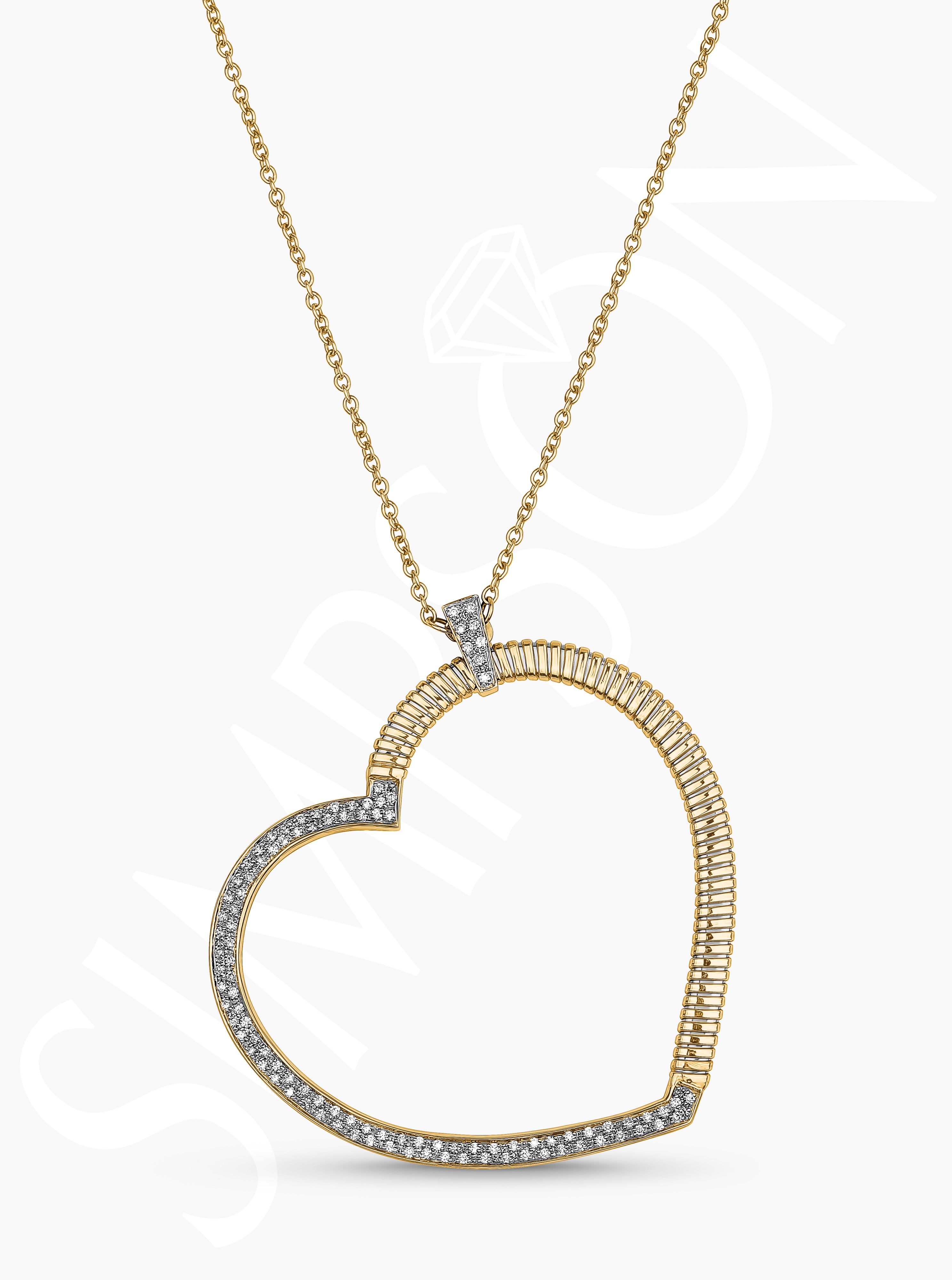 Yellow Gold And Diamond Open Heart Pendant
