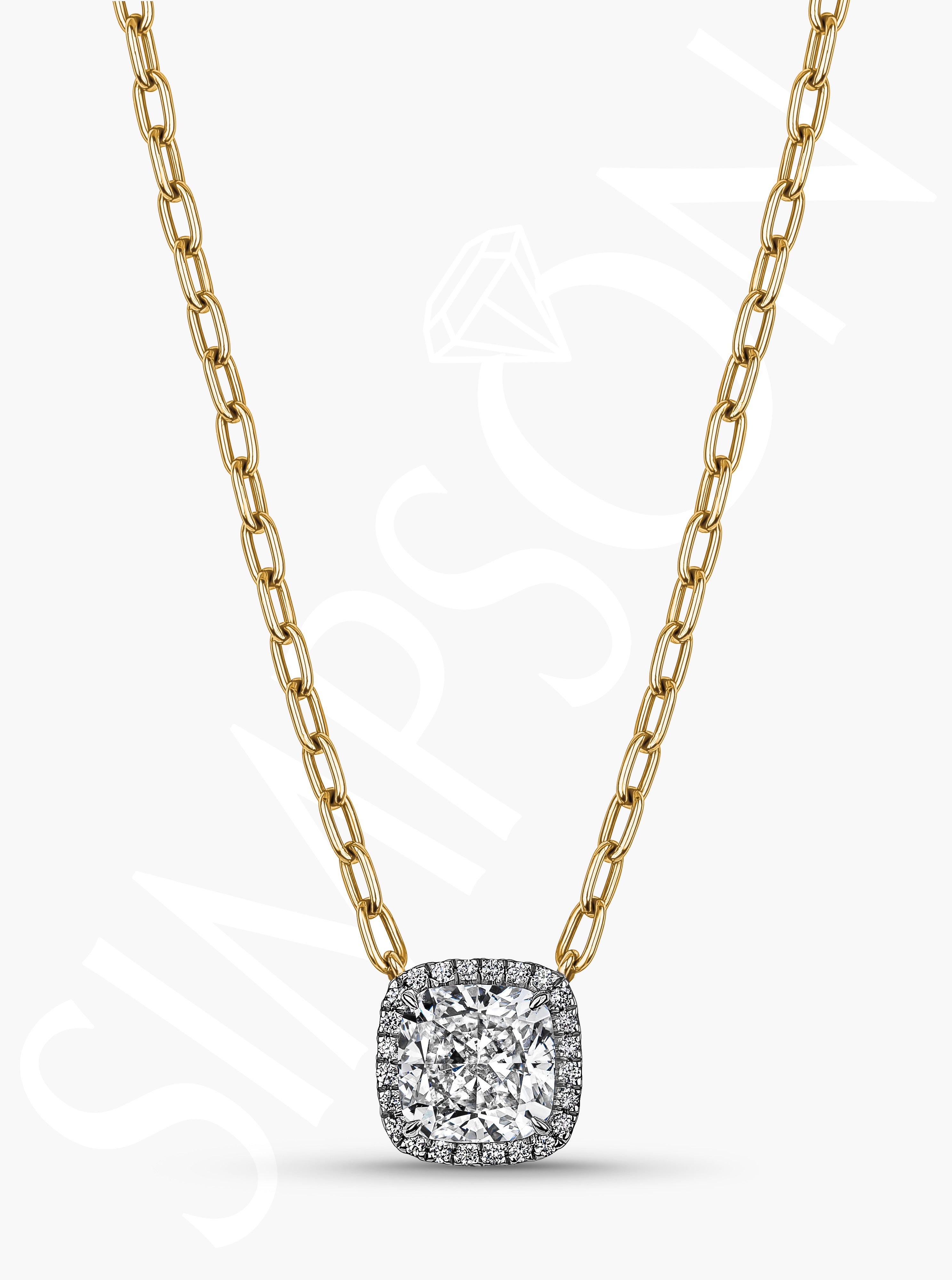 Cushion-Cut Diamond Halo Necklace