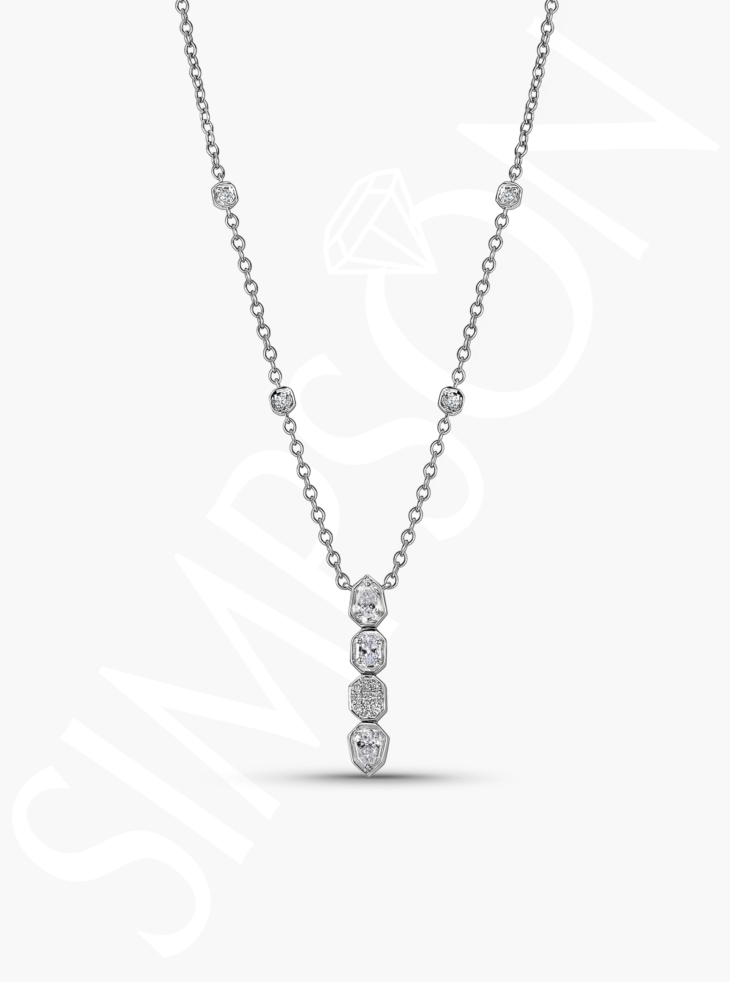 Diamond Drop Necklace with Geometric Accents