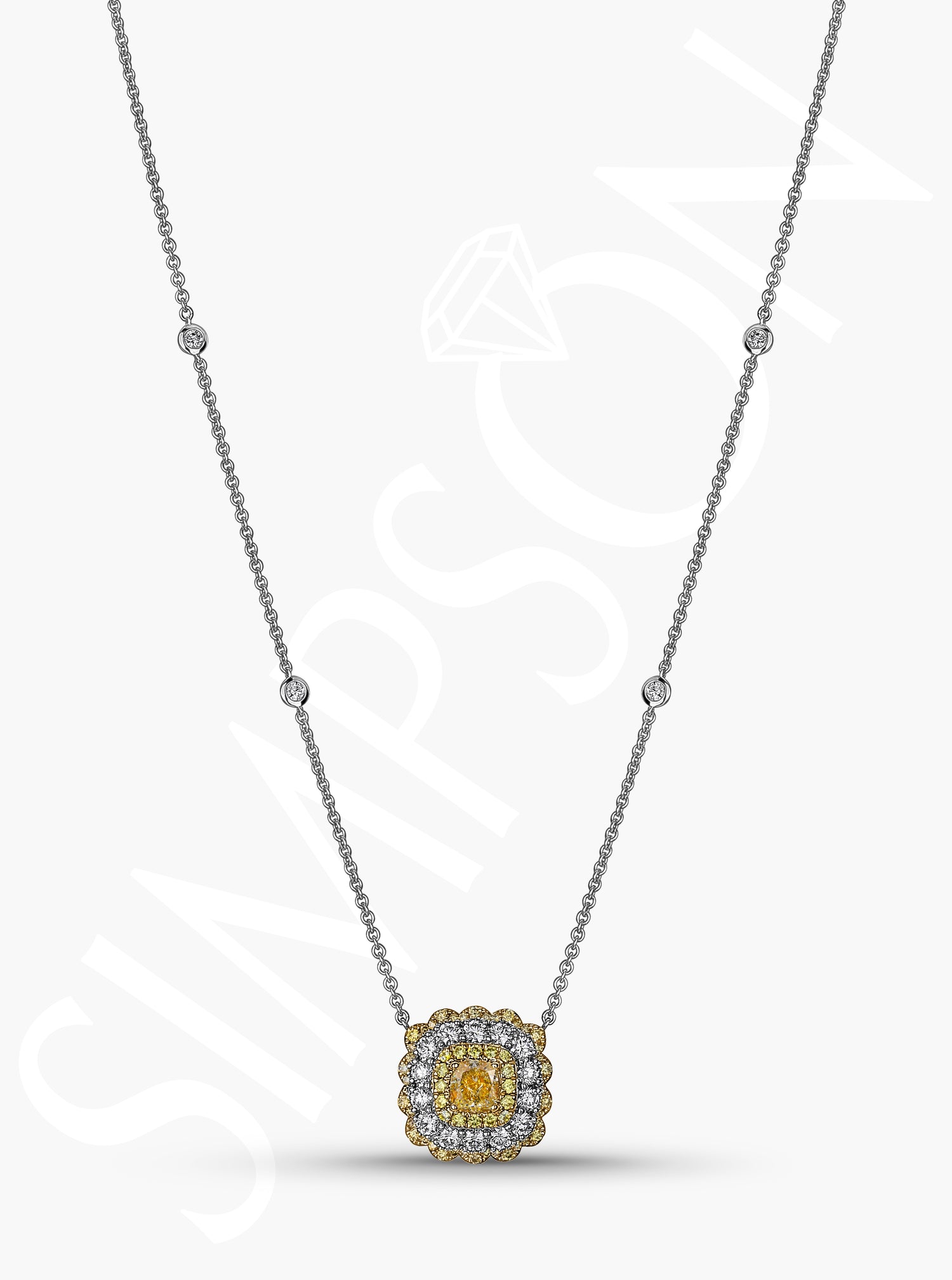 Yellow Diamond Pendant with Triple Diamond Halo
