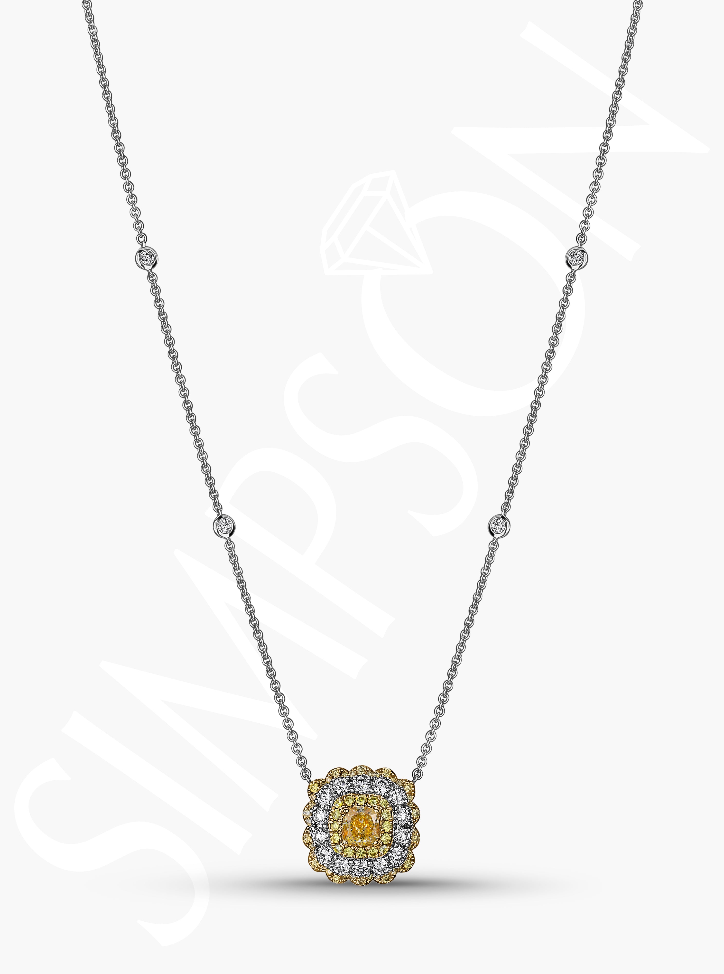 Yellow Diamond Pendant with Triple Diamond Halo