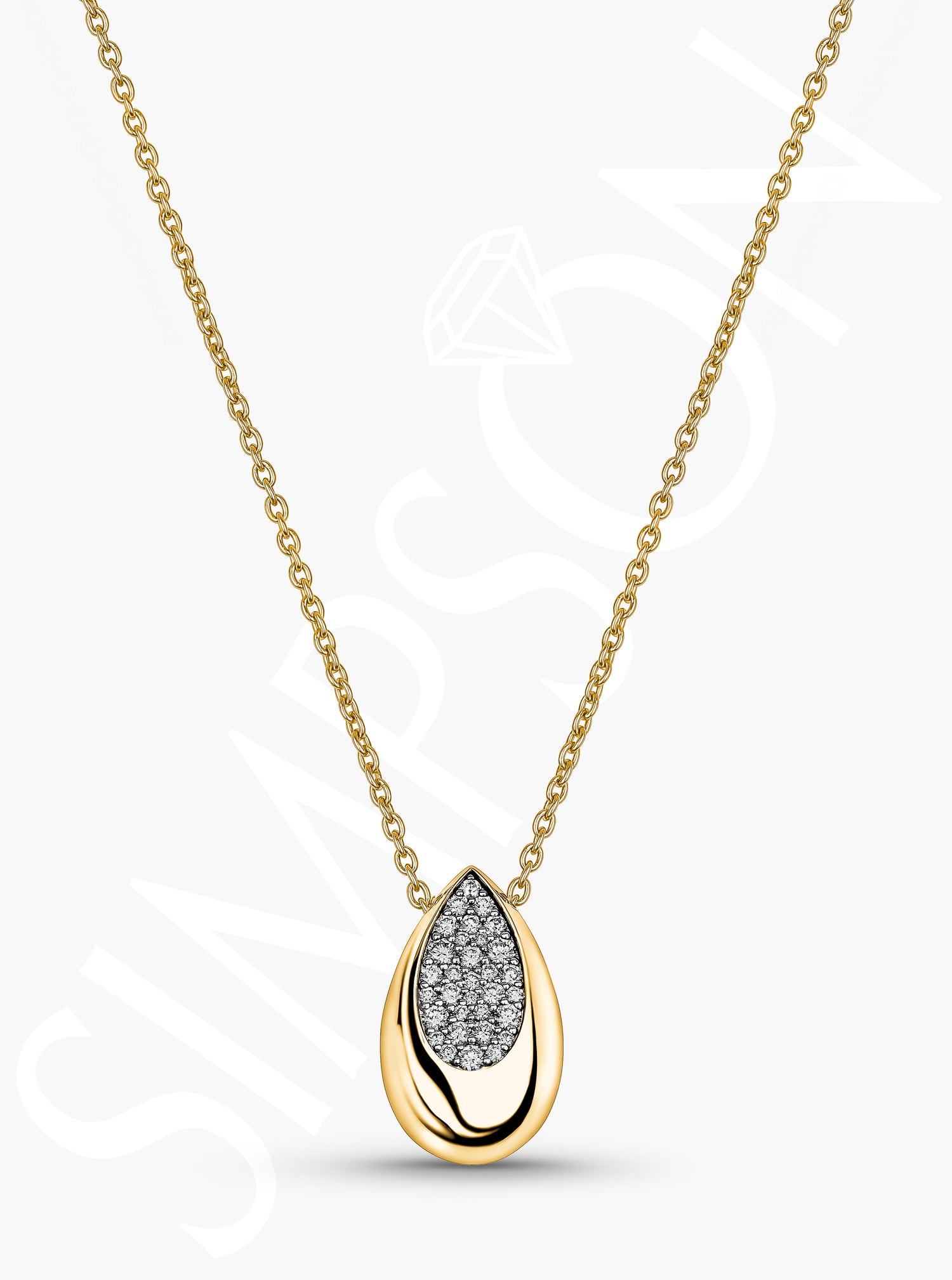 Yellow Gold Teardrop Pendant With Pavé Diamonds