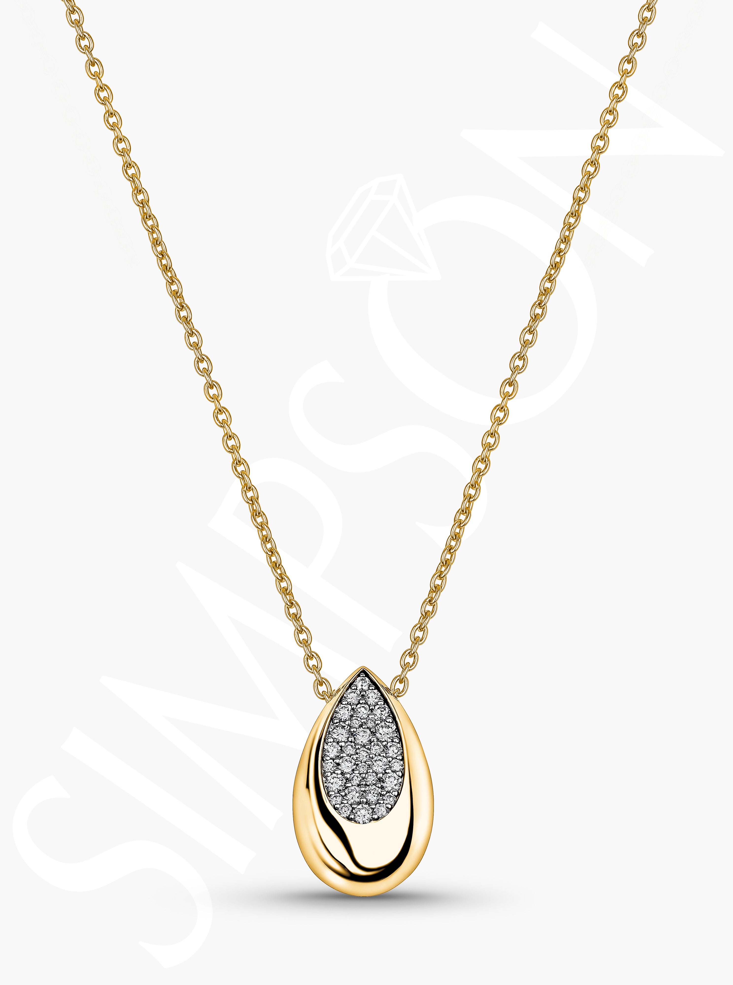 Yellow Gold Teardrop Pendant With Pavé Diamonds