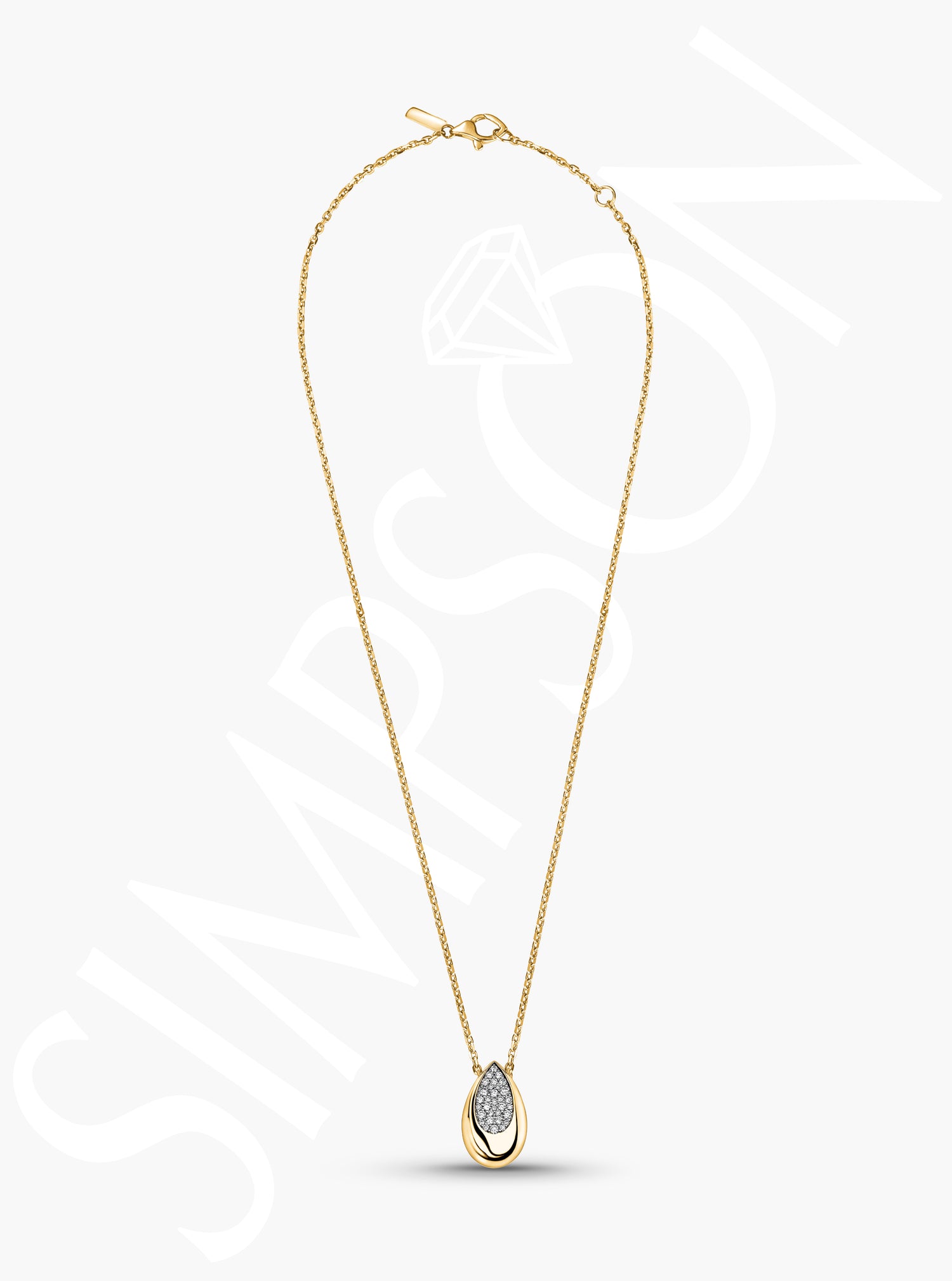 Yellow Gold Teardrop Pendant With Pavé Diamonds