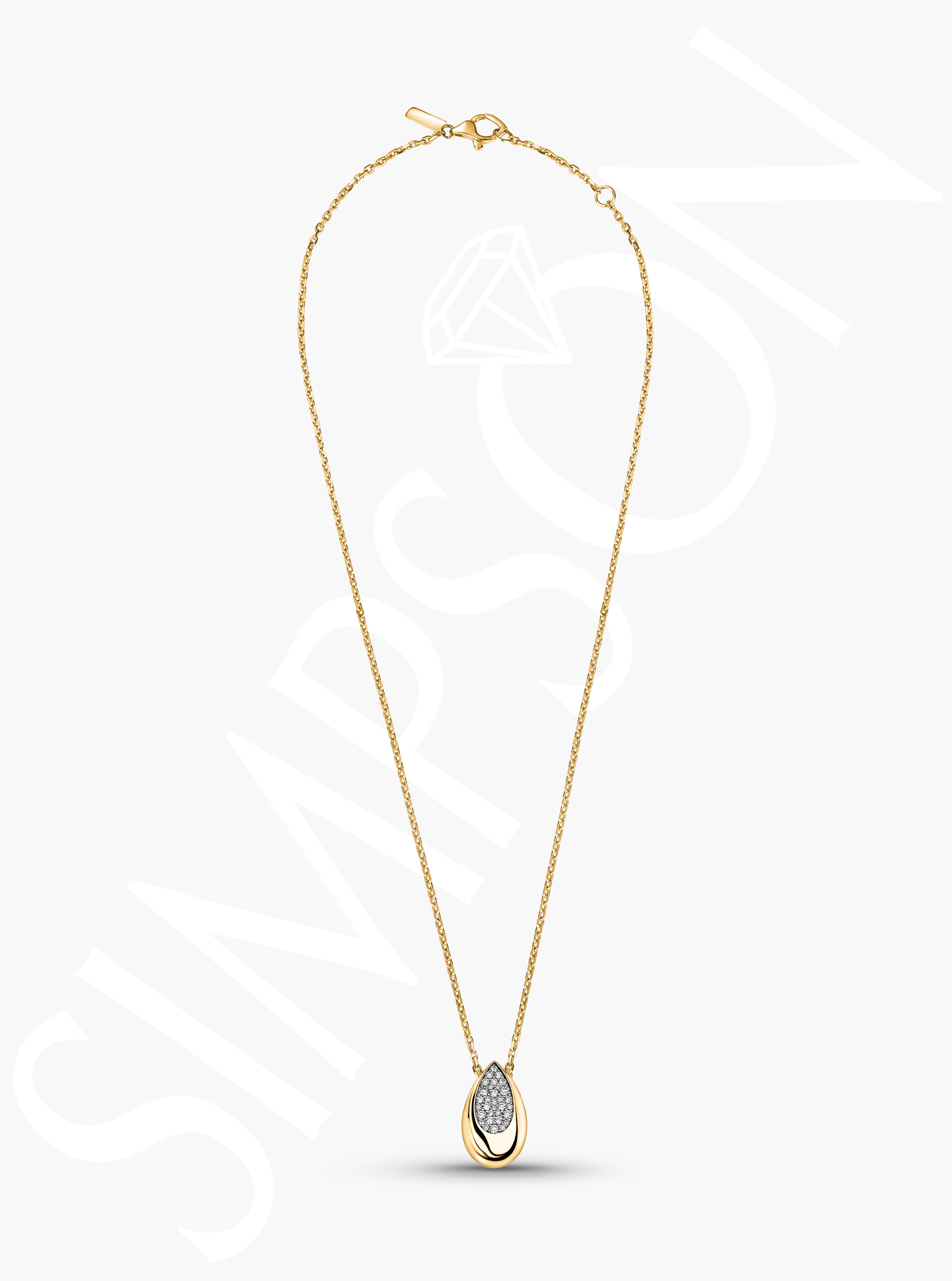Yellow Gold Teardrop Pendant With Pavé Diamonds