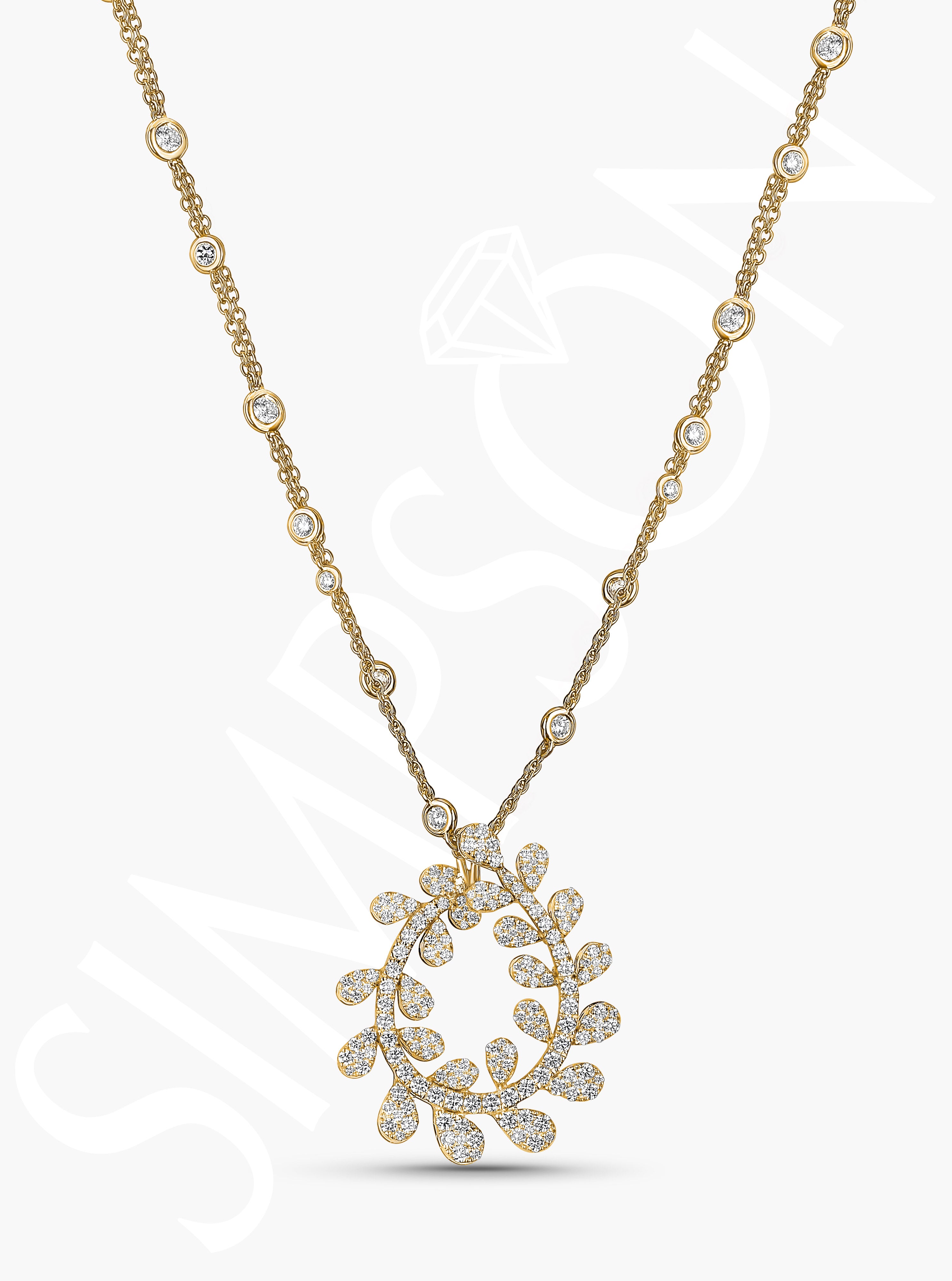 Diamond Leaf Swirl Pendant Necklace
