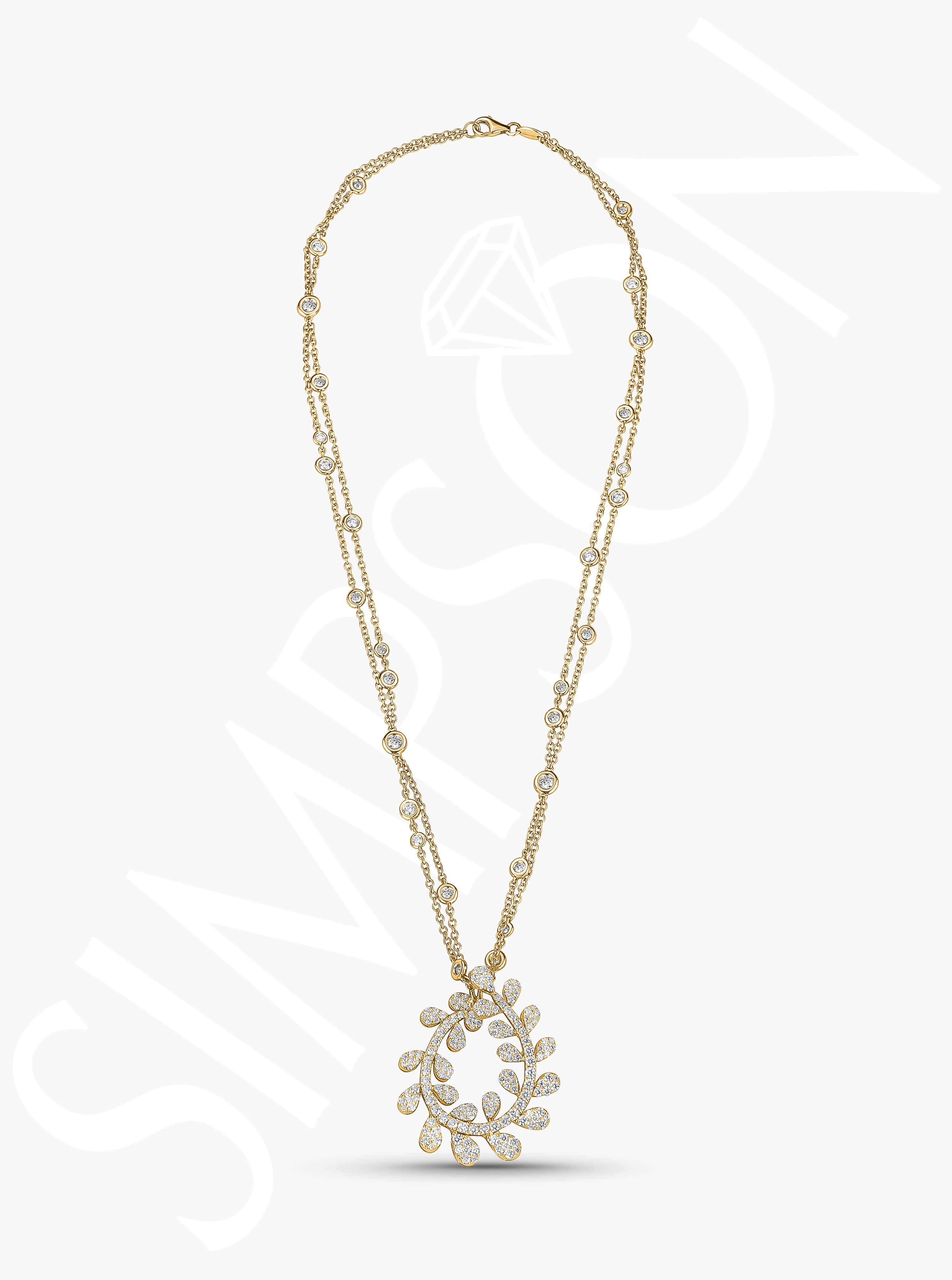 Diamond Leaf Swirl Pendant Necklace
