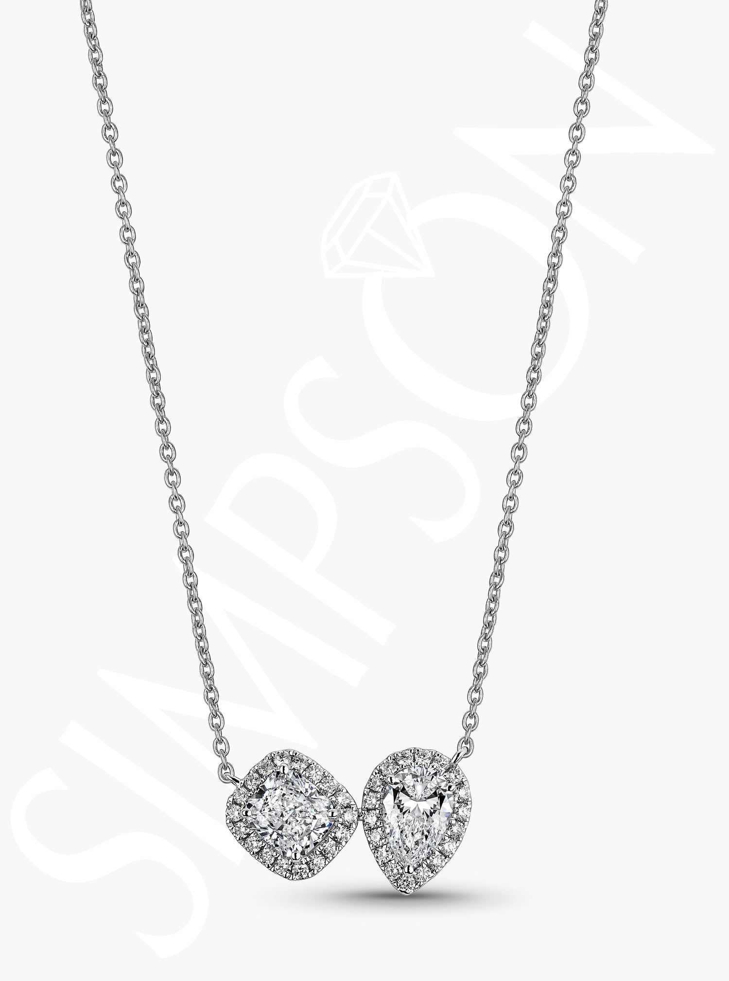 Diamond Cushion and Pear Pendant Necklace