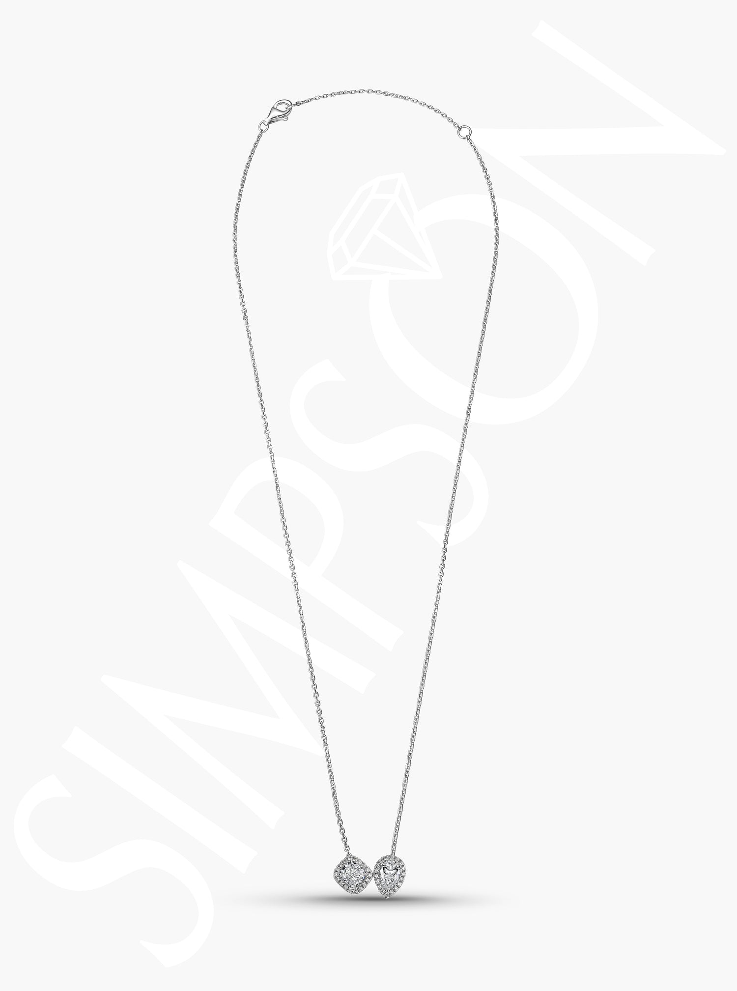 Diamond Cushion and Pear Pendant Necklace