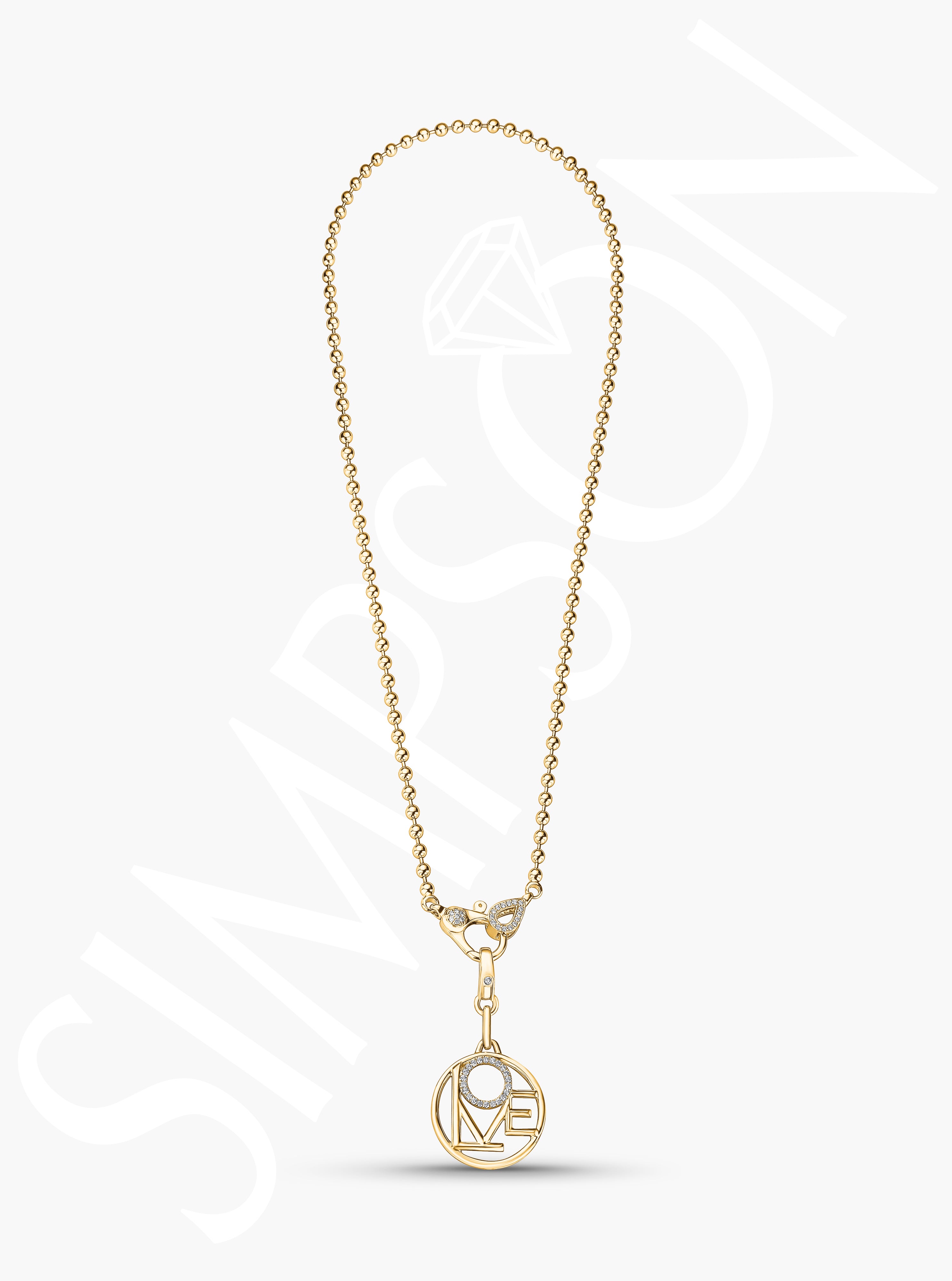 Yellow Gold Beaded Love Charm Necklace