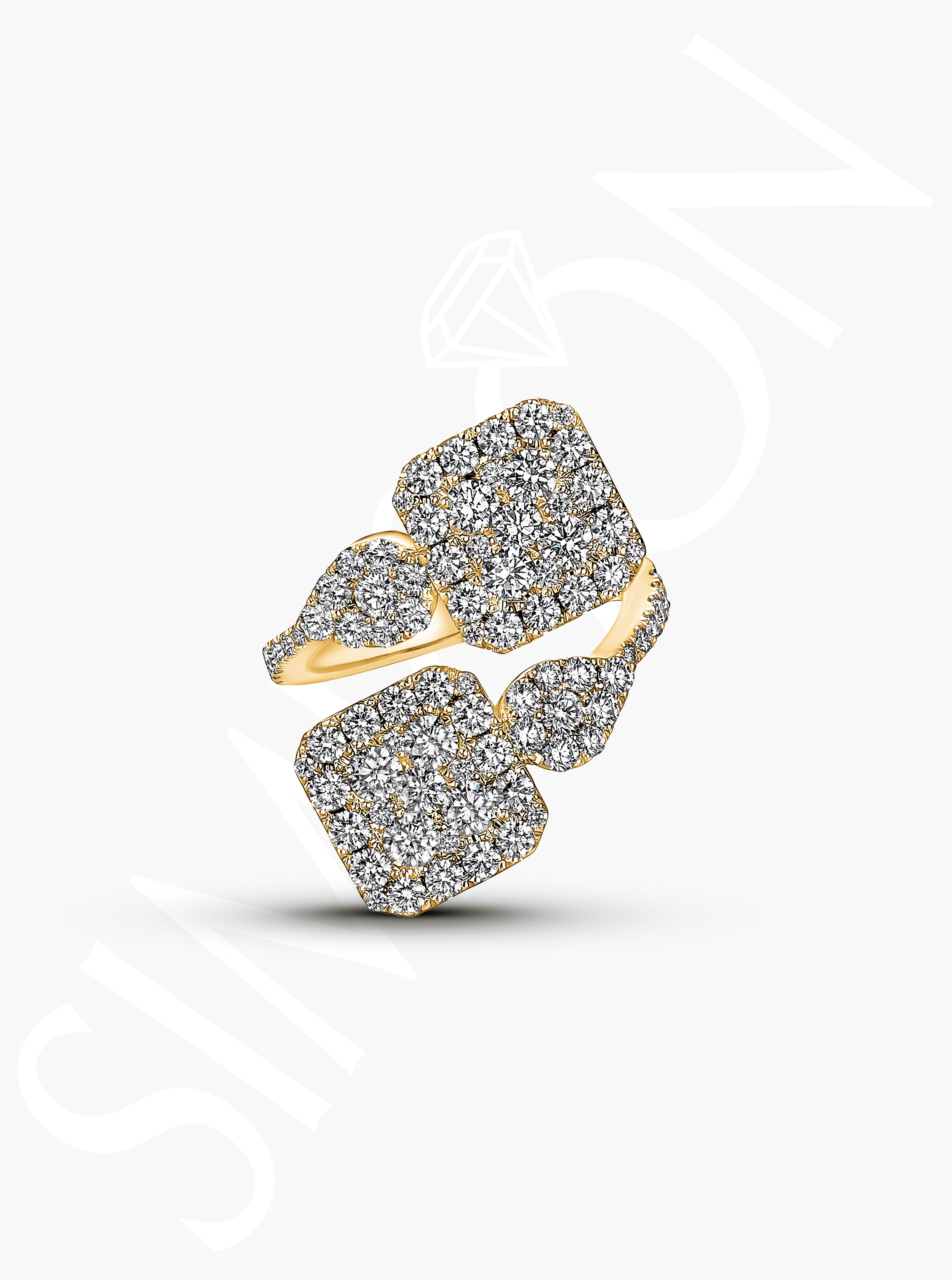 Diamond-Studded Geometric Yellow Gold Ring