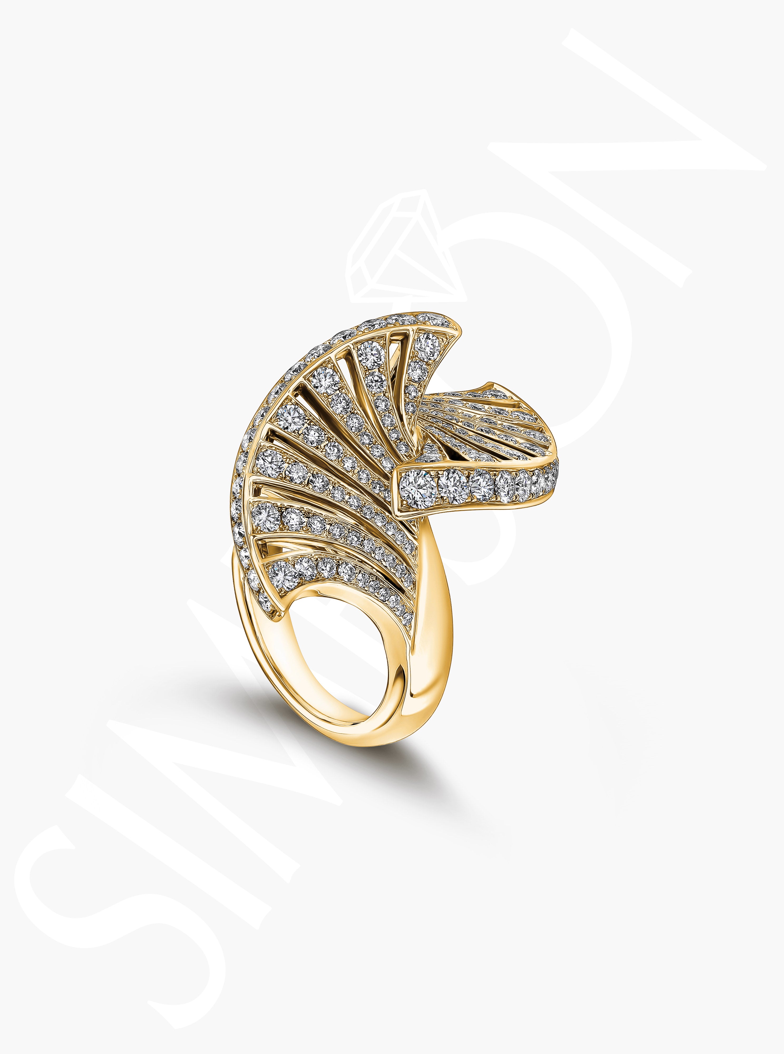 Yellow Gold Diamond Swirl Statement Ring