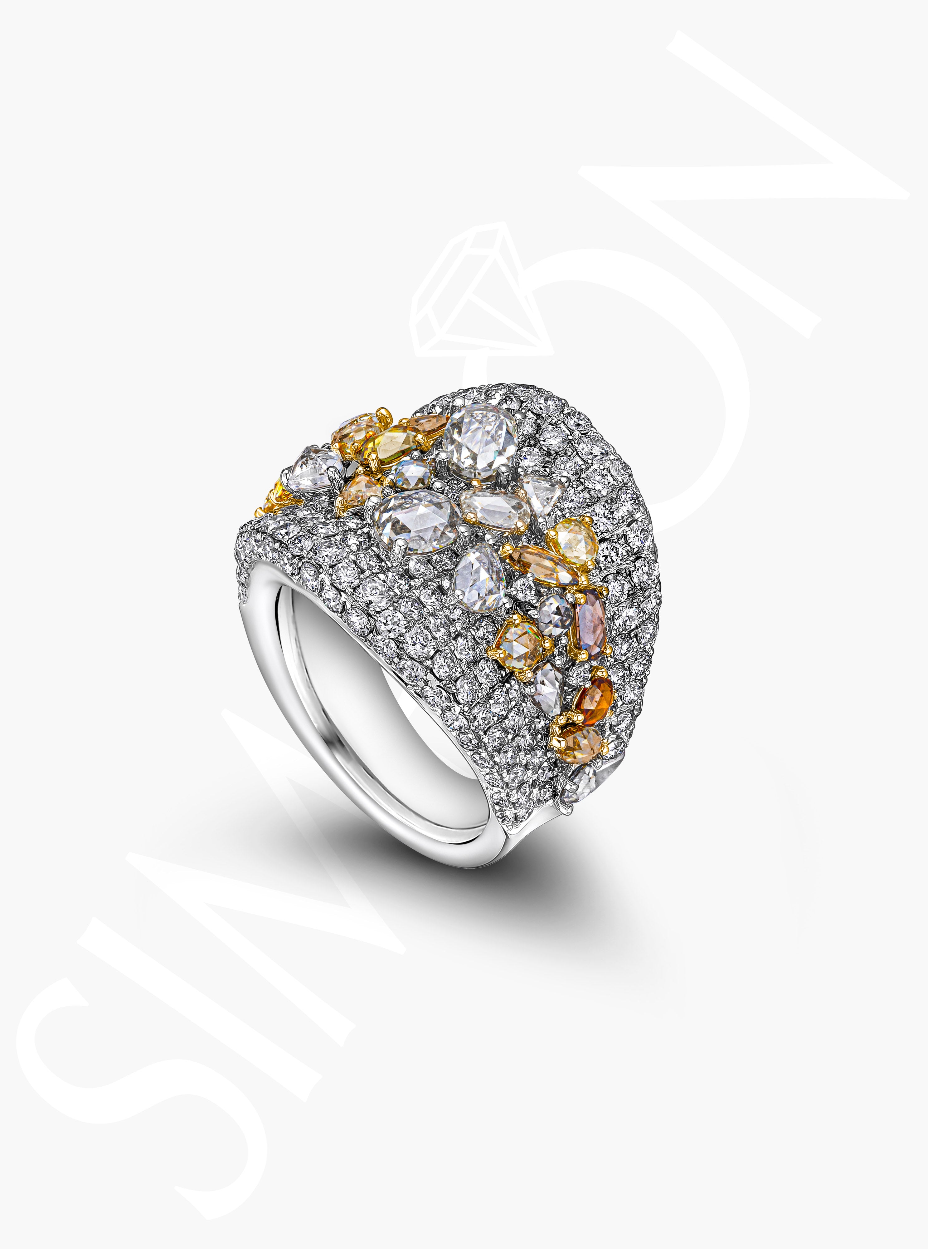 Cocktail Ring with White and Fancy Color Diamonds