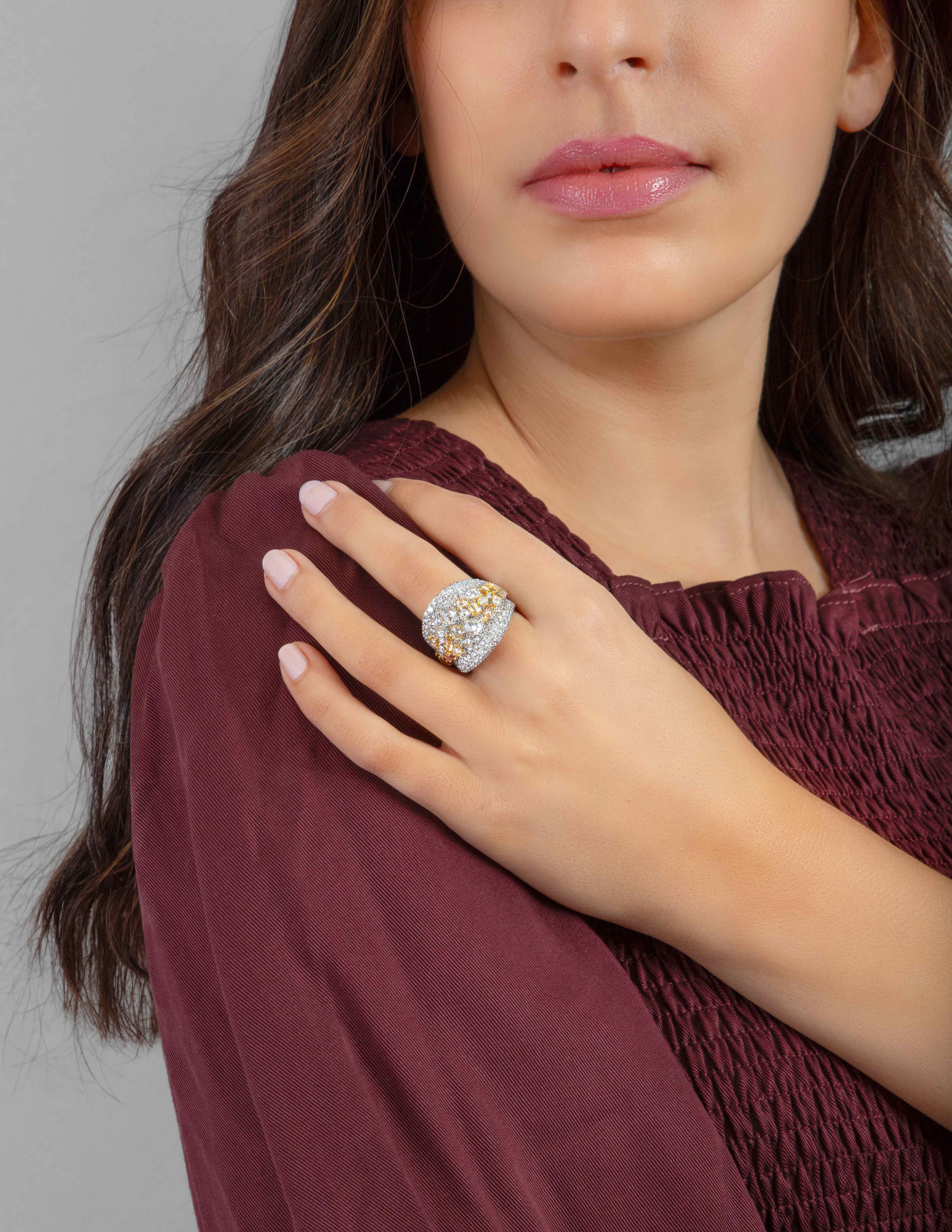 Cocktail Ring with White and Fancy Color Diamonds