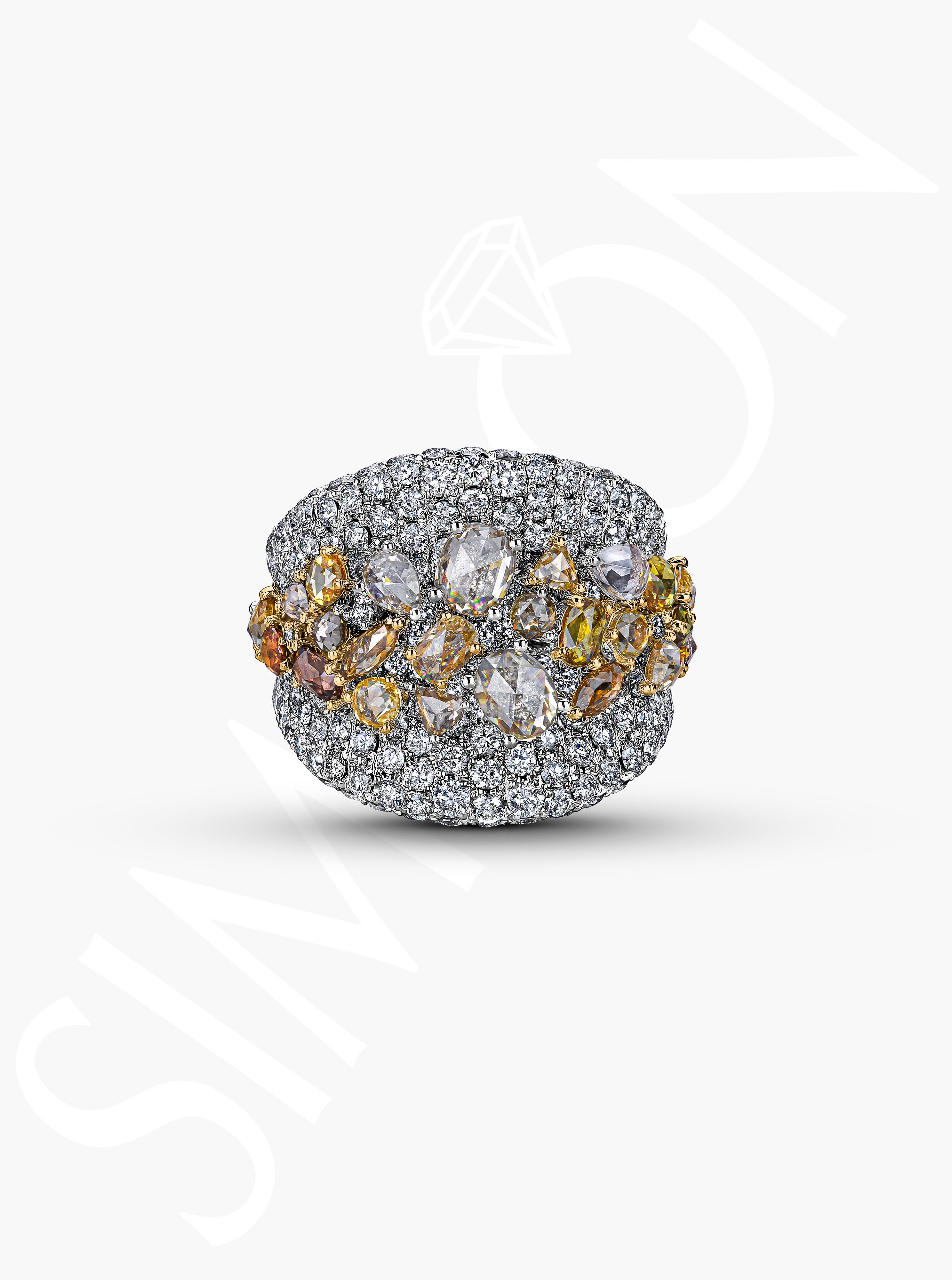 Cocktail Ring with White and Fancy Color Diamonds