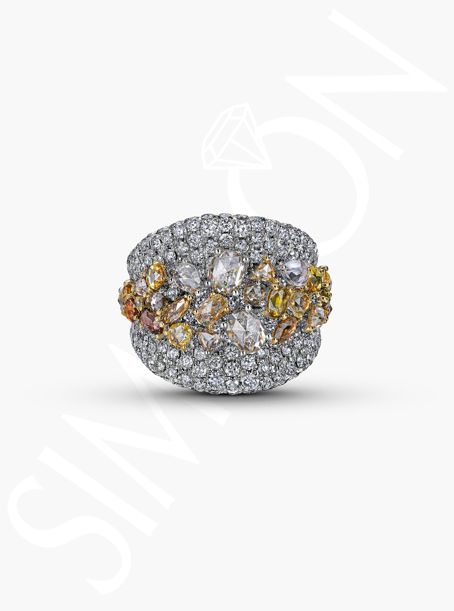 Cocktail Ring with White and Fancy Color Diamonds