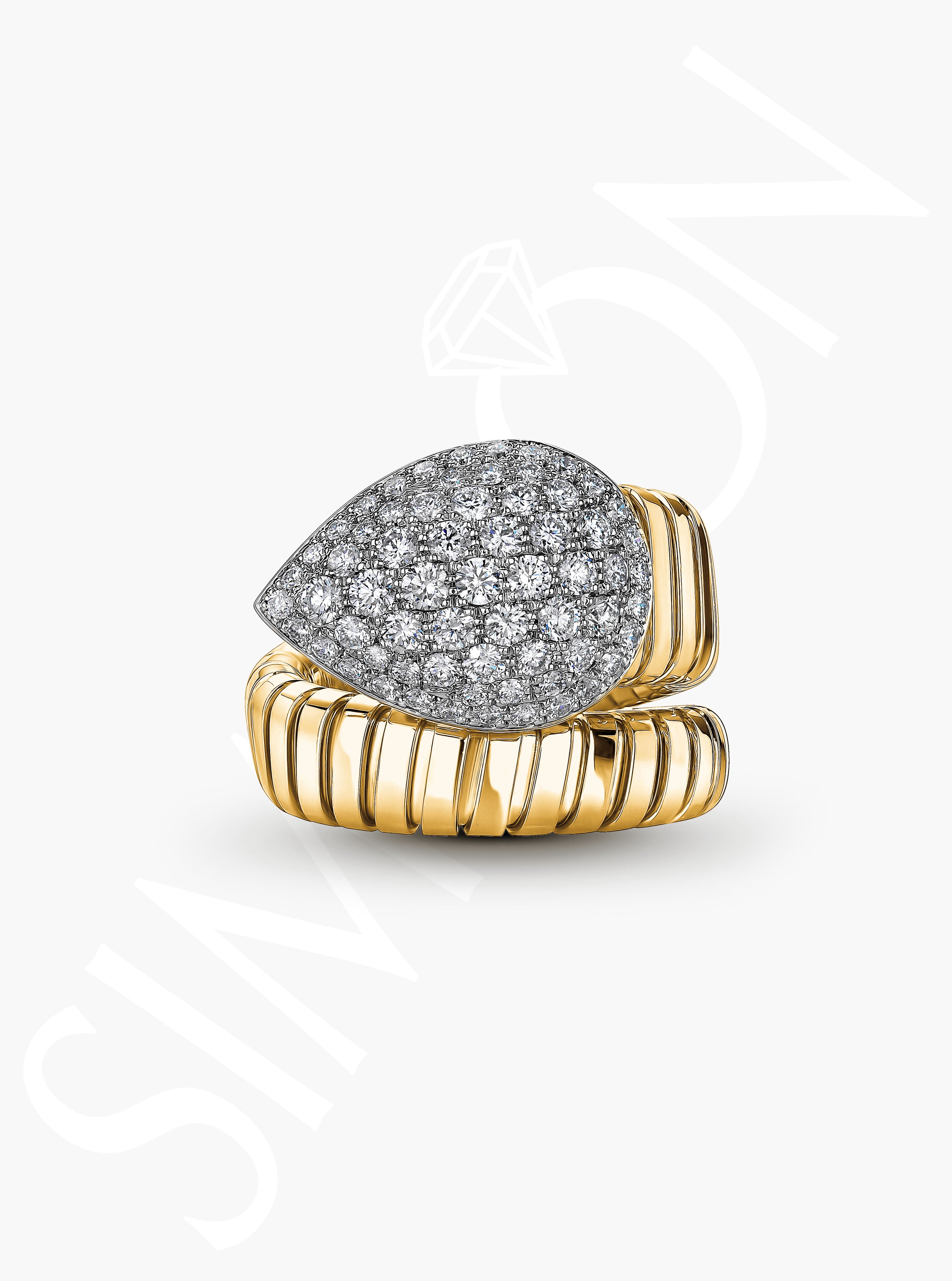 Pear-Shaped Pavé Diamond Ring with Tubogas Band