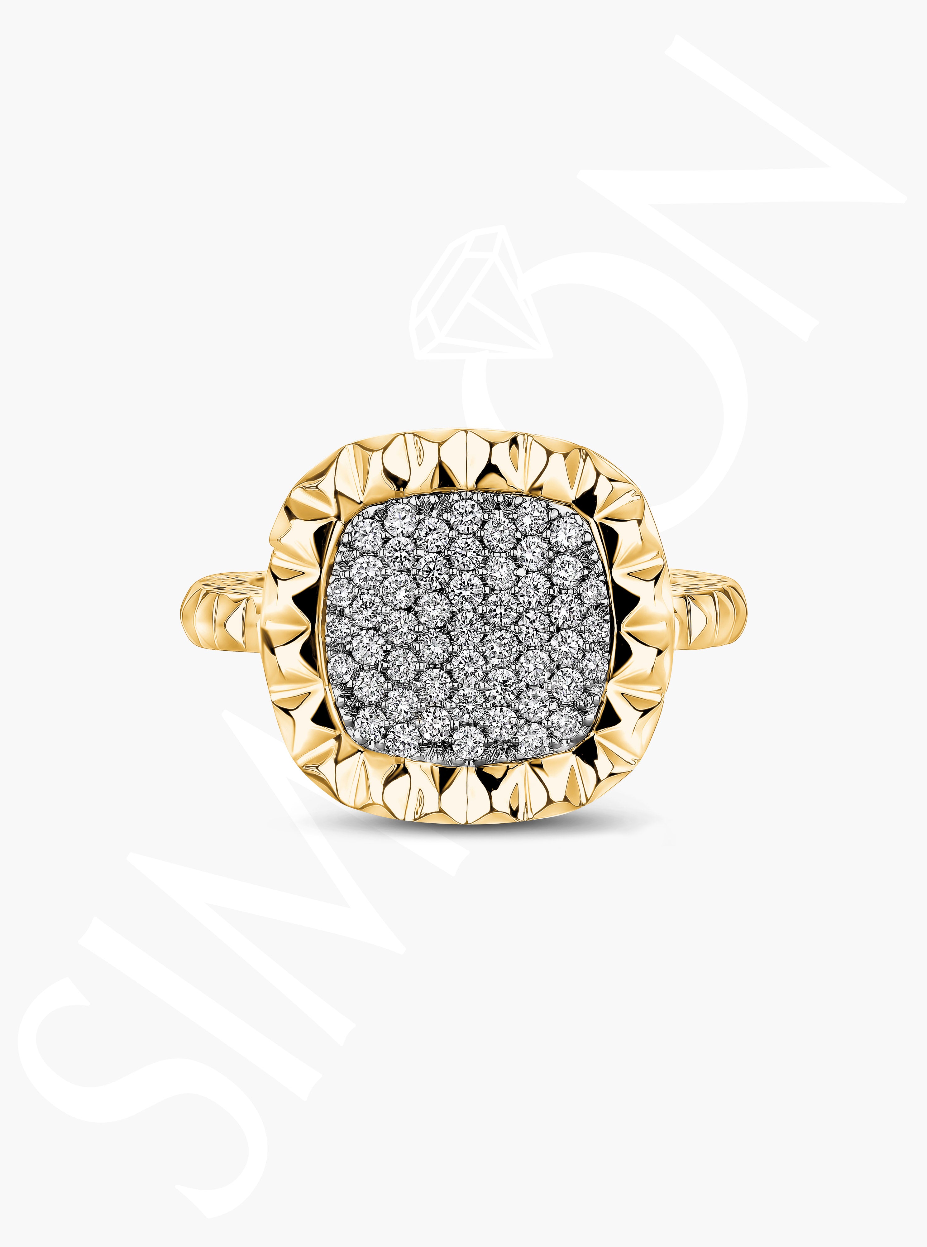 Pavé Diamond Ring with Yellow Gold Bezel