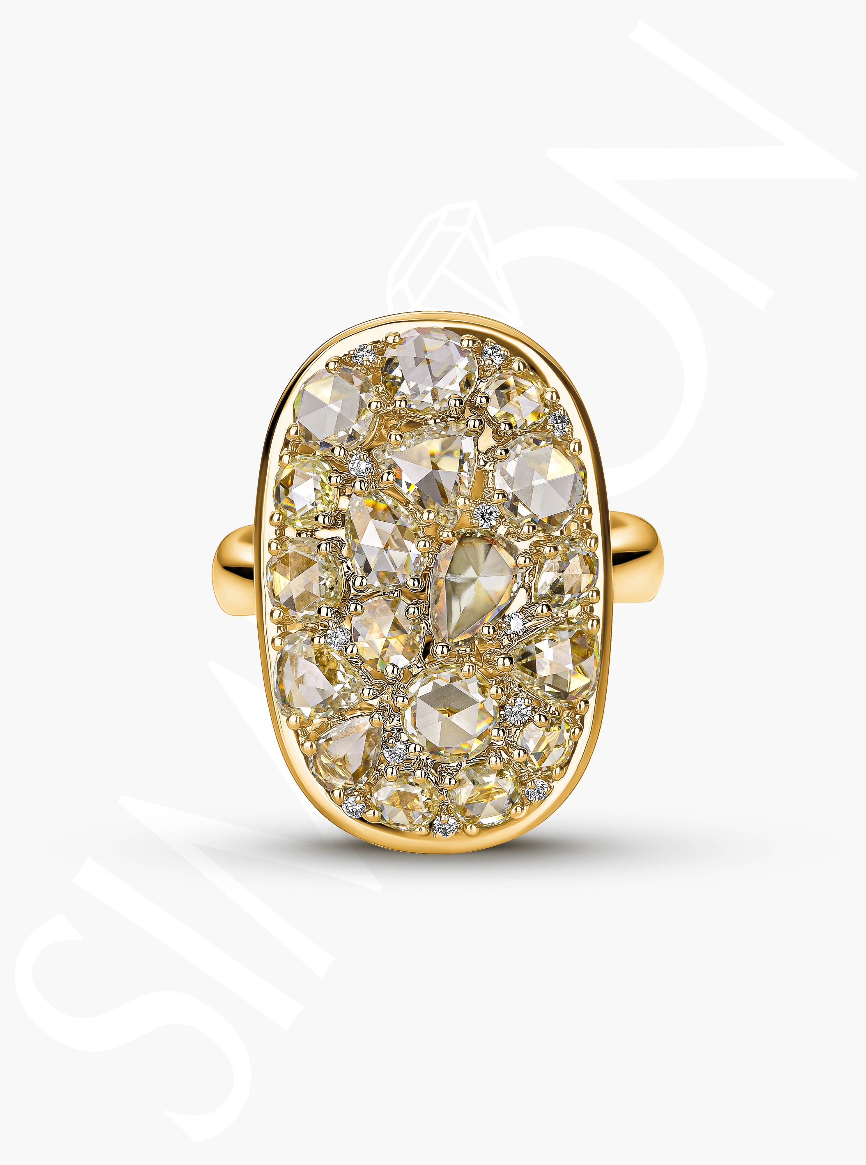 Oval Cluster Ring with Rose-Cut Diamonds