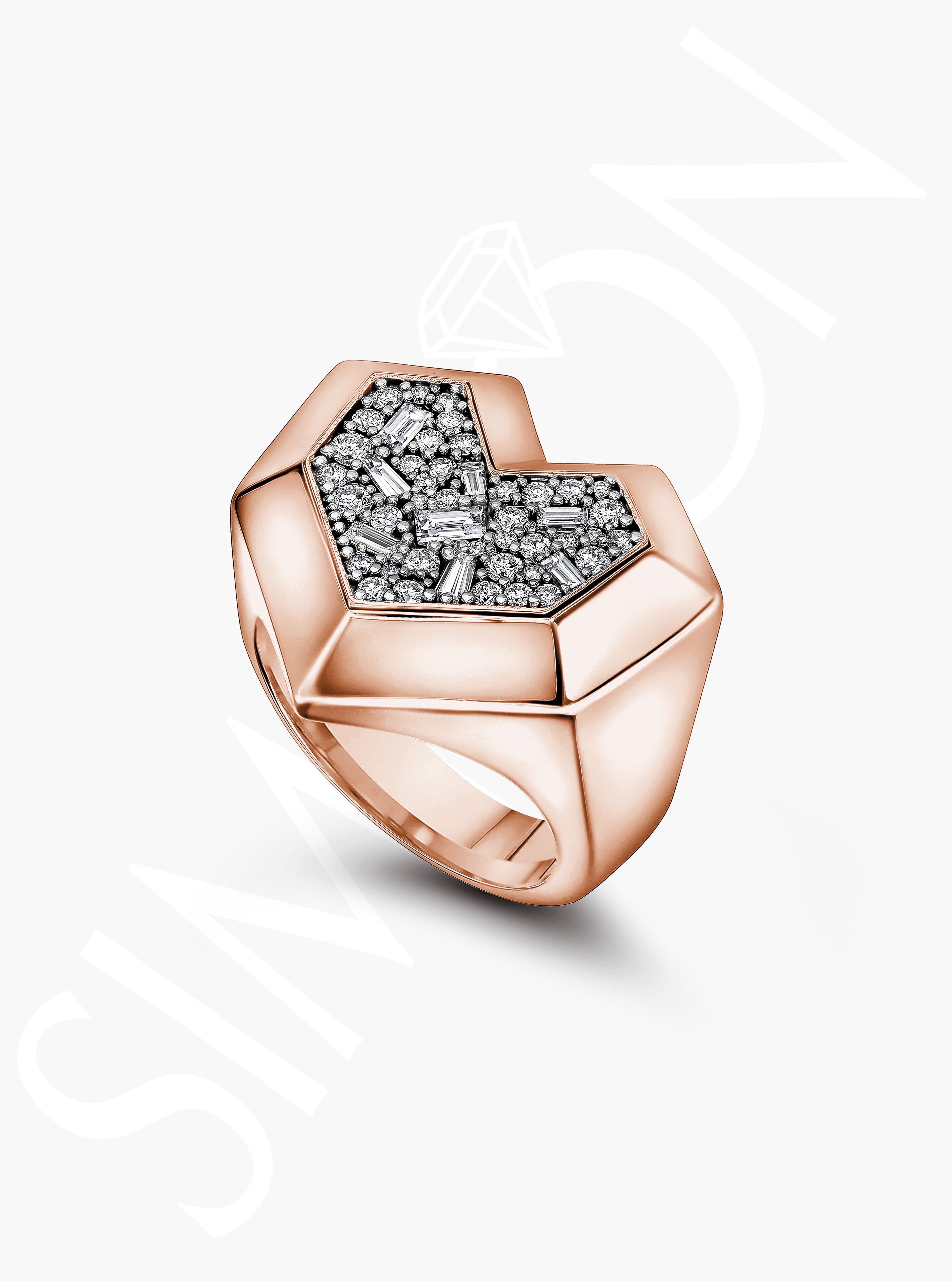 Geometric Diamond Heart Ring