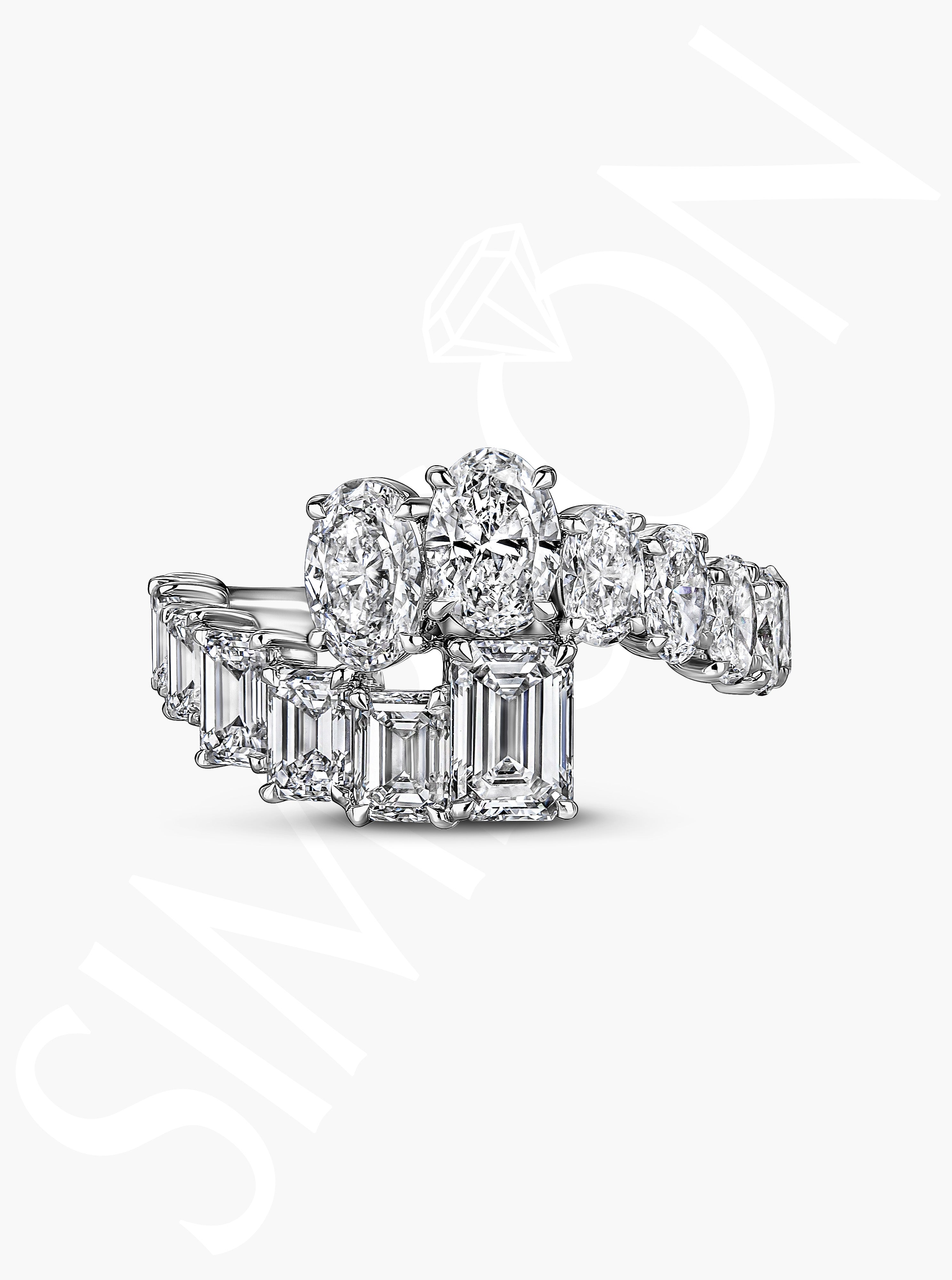 Oval & Emerald-Cut Diamond Ring