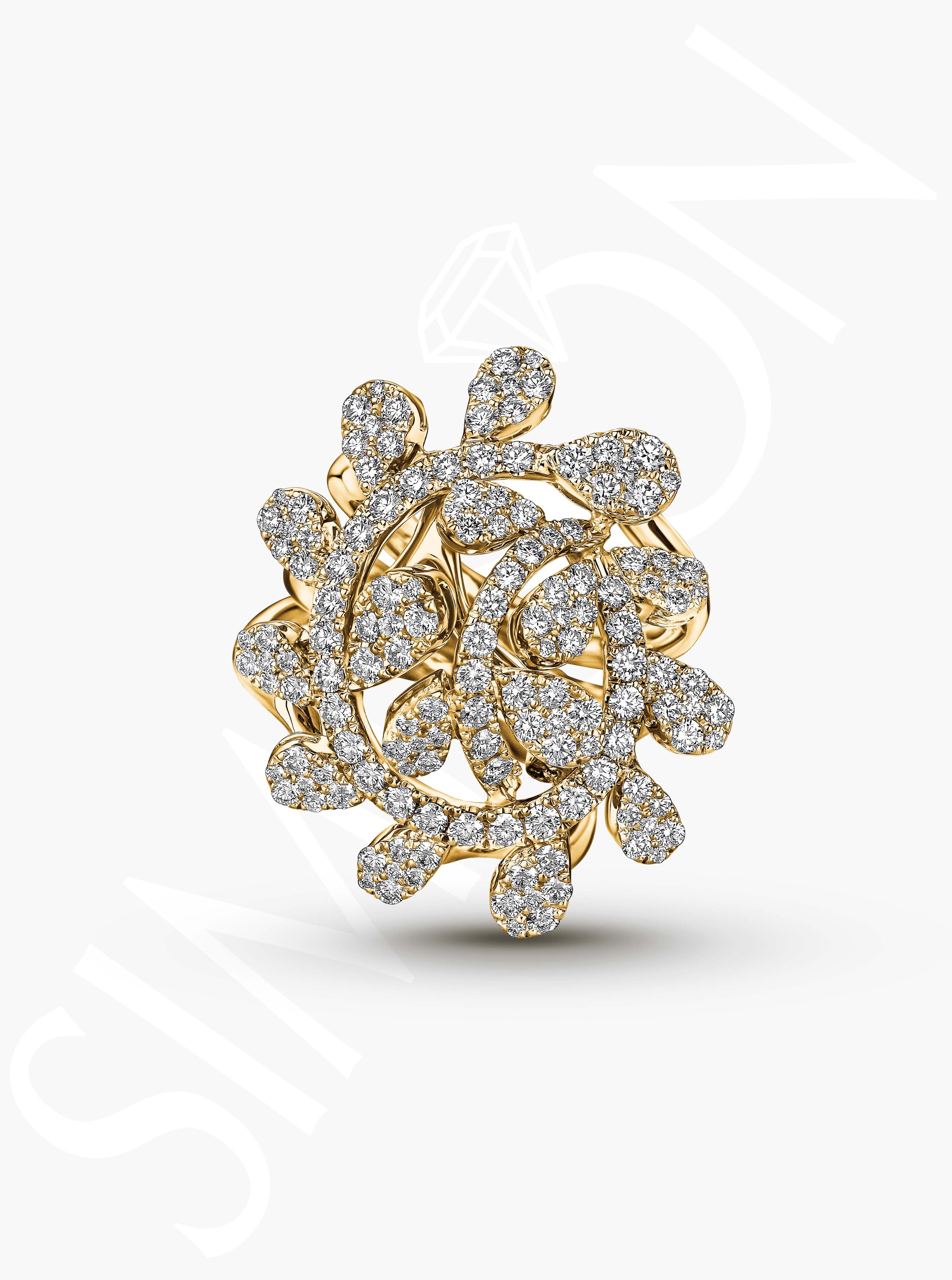 Diamond Leaf Swirl Cocktail Ring
