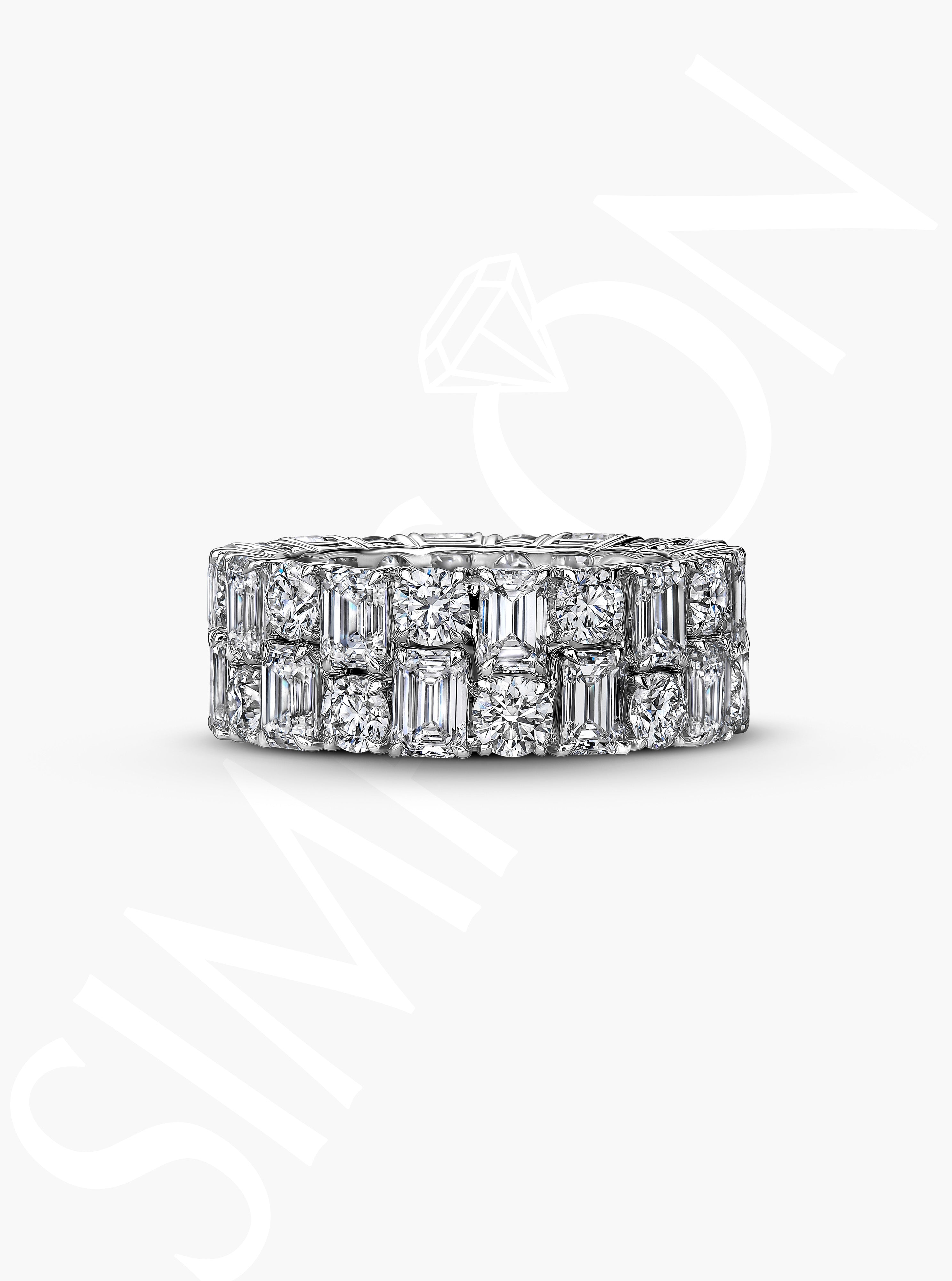 Emerald and Round Cut Diamond Eternity Band