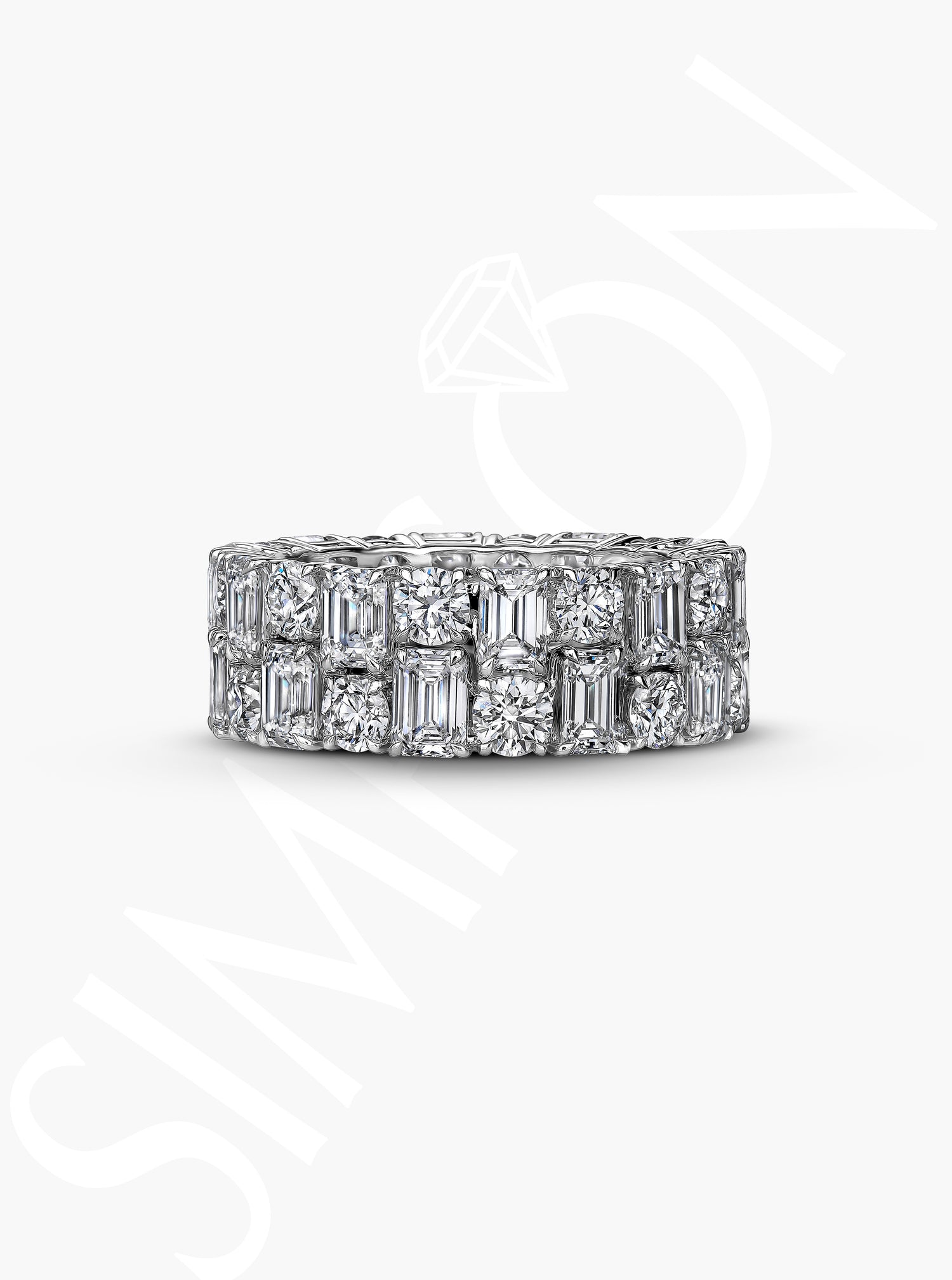 Emerald and Round Cut Diamond Eternity Band
