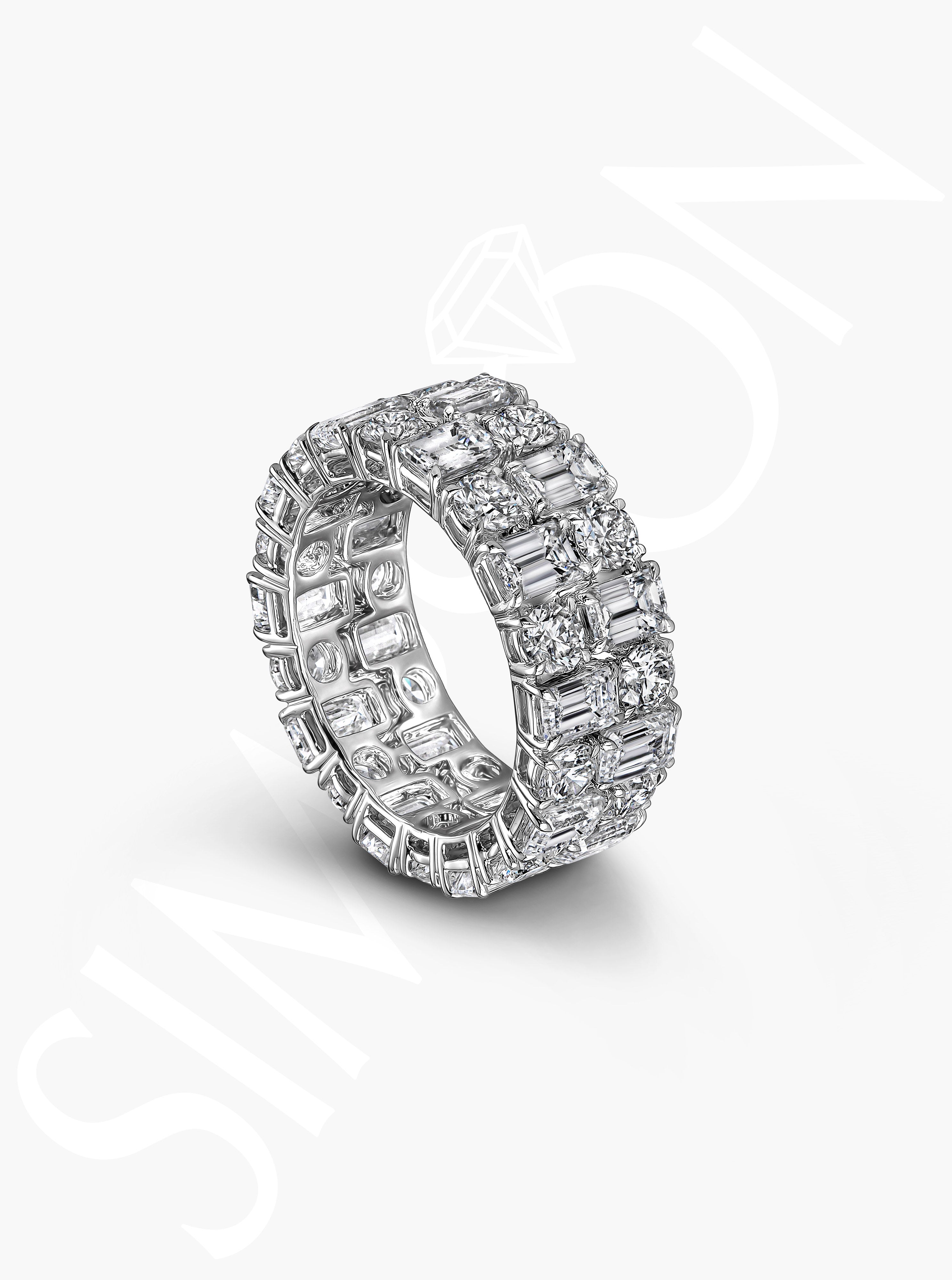 Emerald and Round Cut Diamond Eternity Band