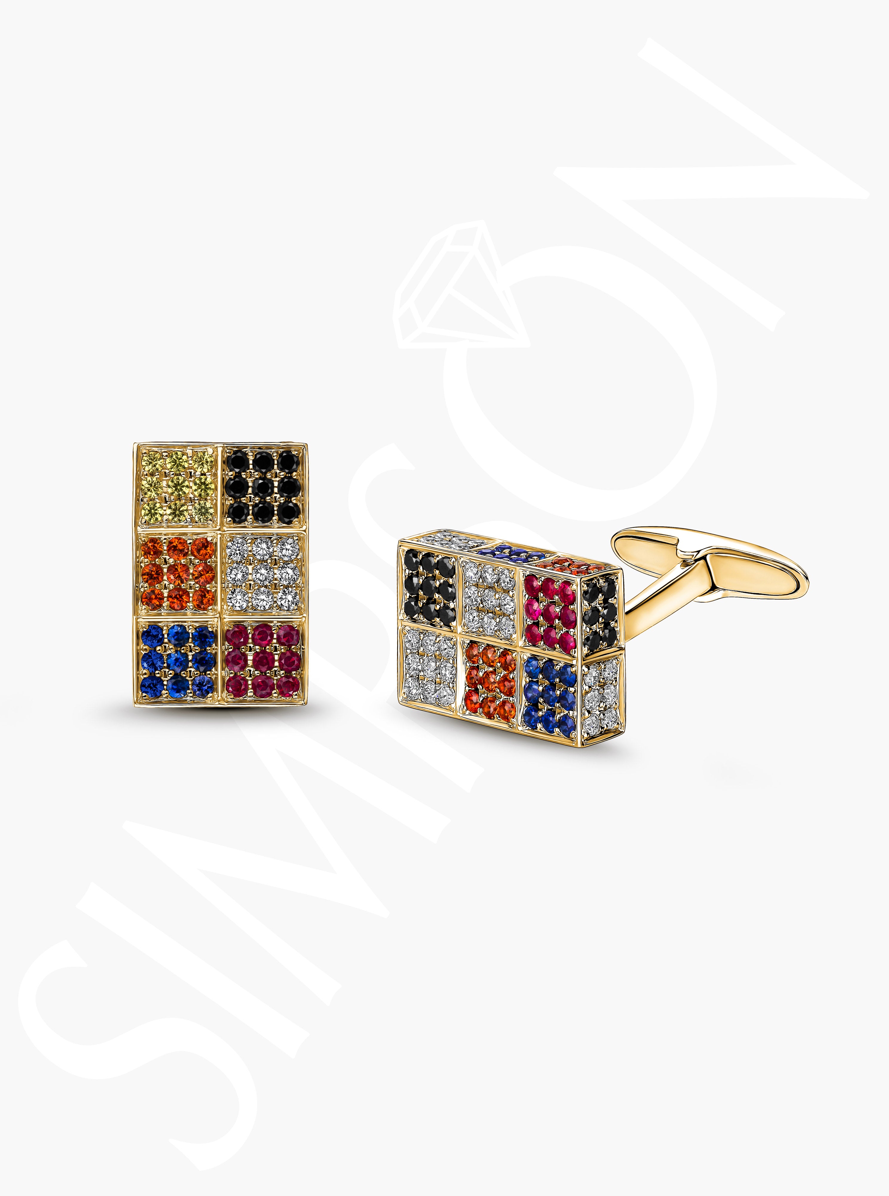 Multi-Color Gemstone Checkerboard Cufflinks