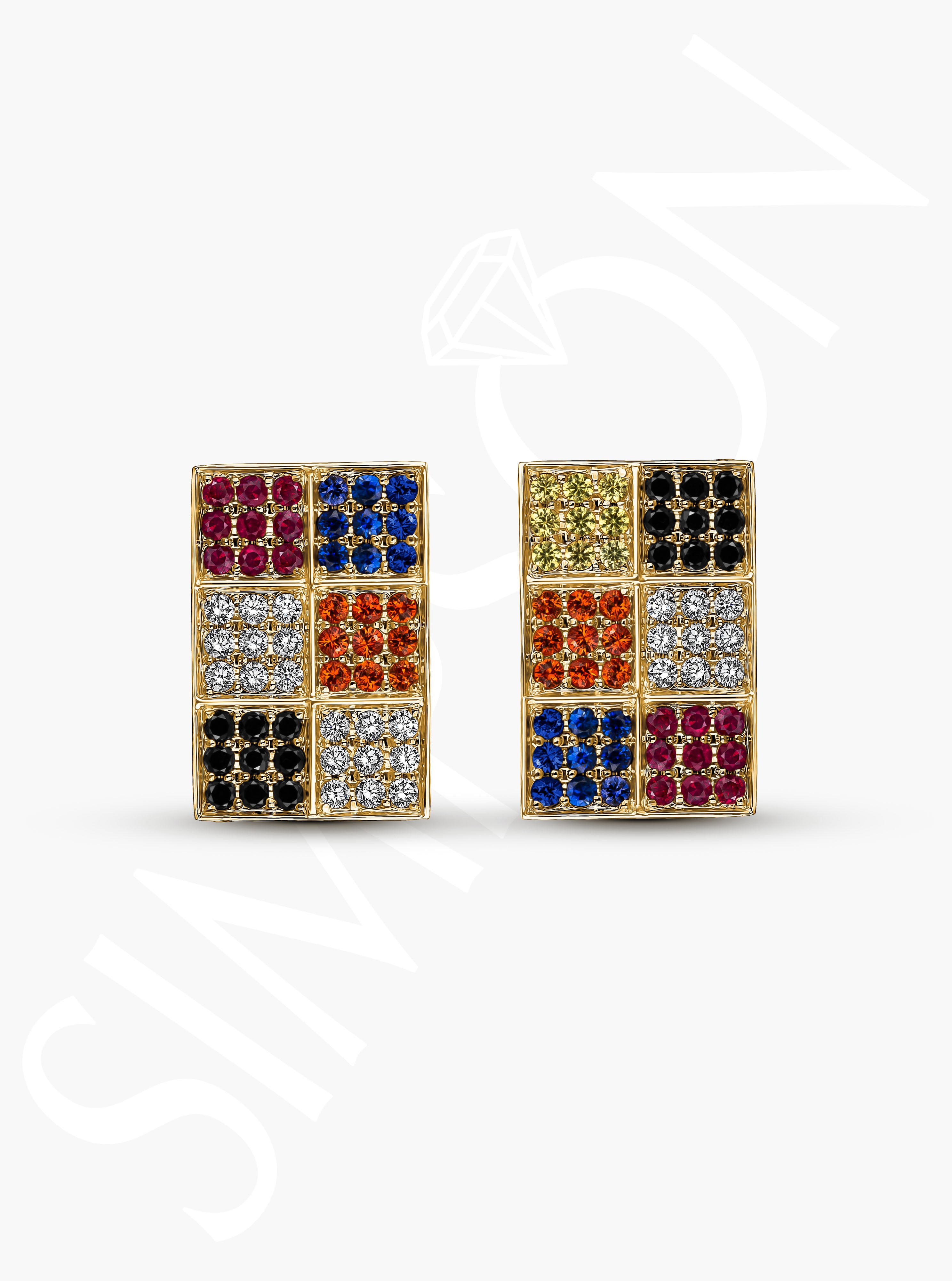Multi-Color Gemstone Checkerboard Cufflinks