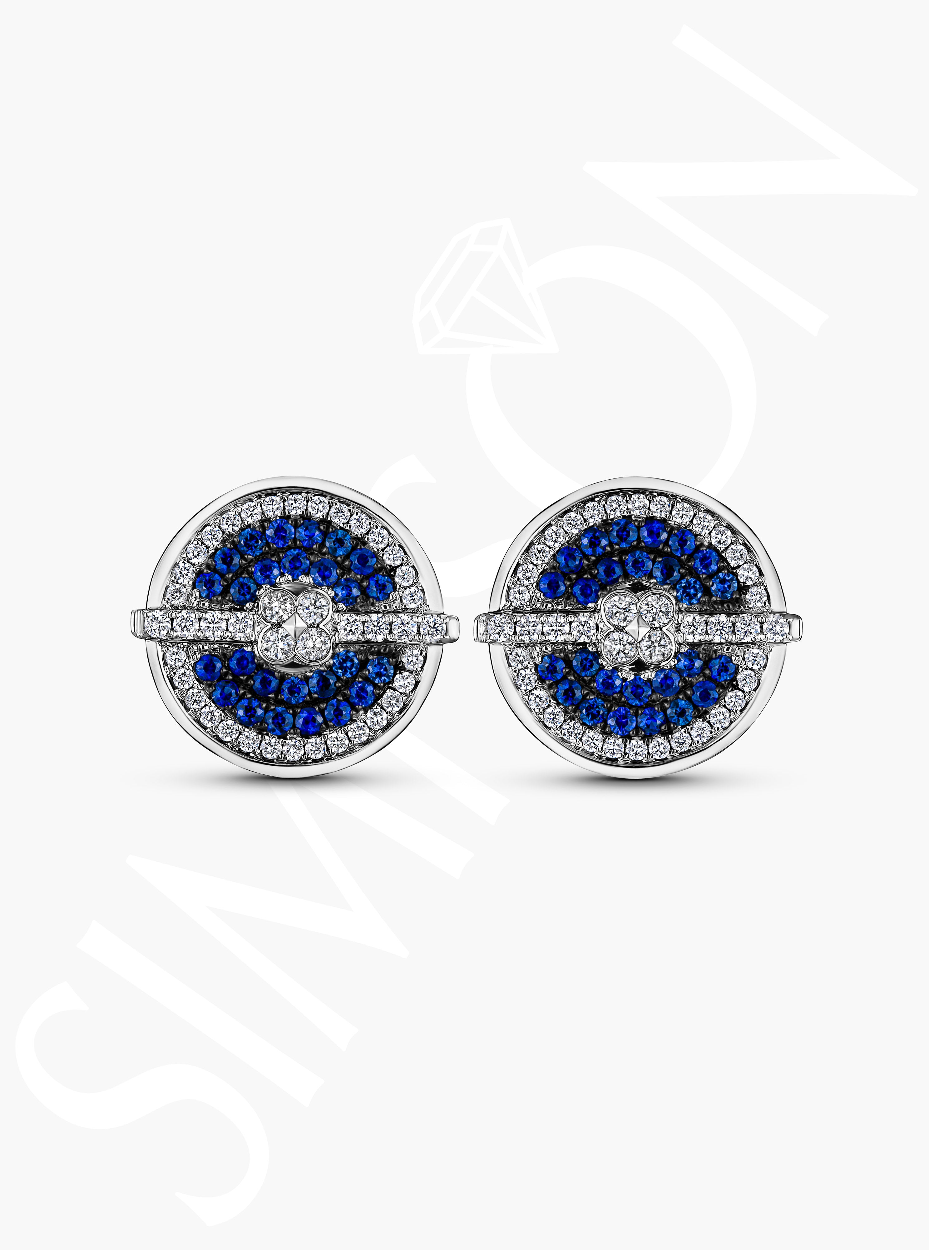 Round Cufflinks with Blue Sapphires and Diamonds