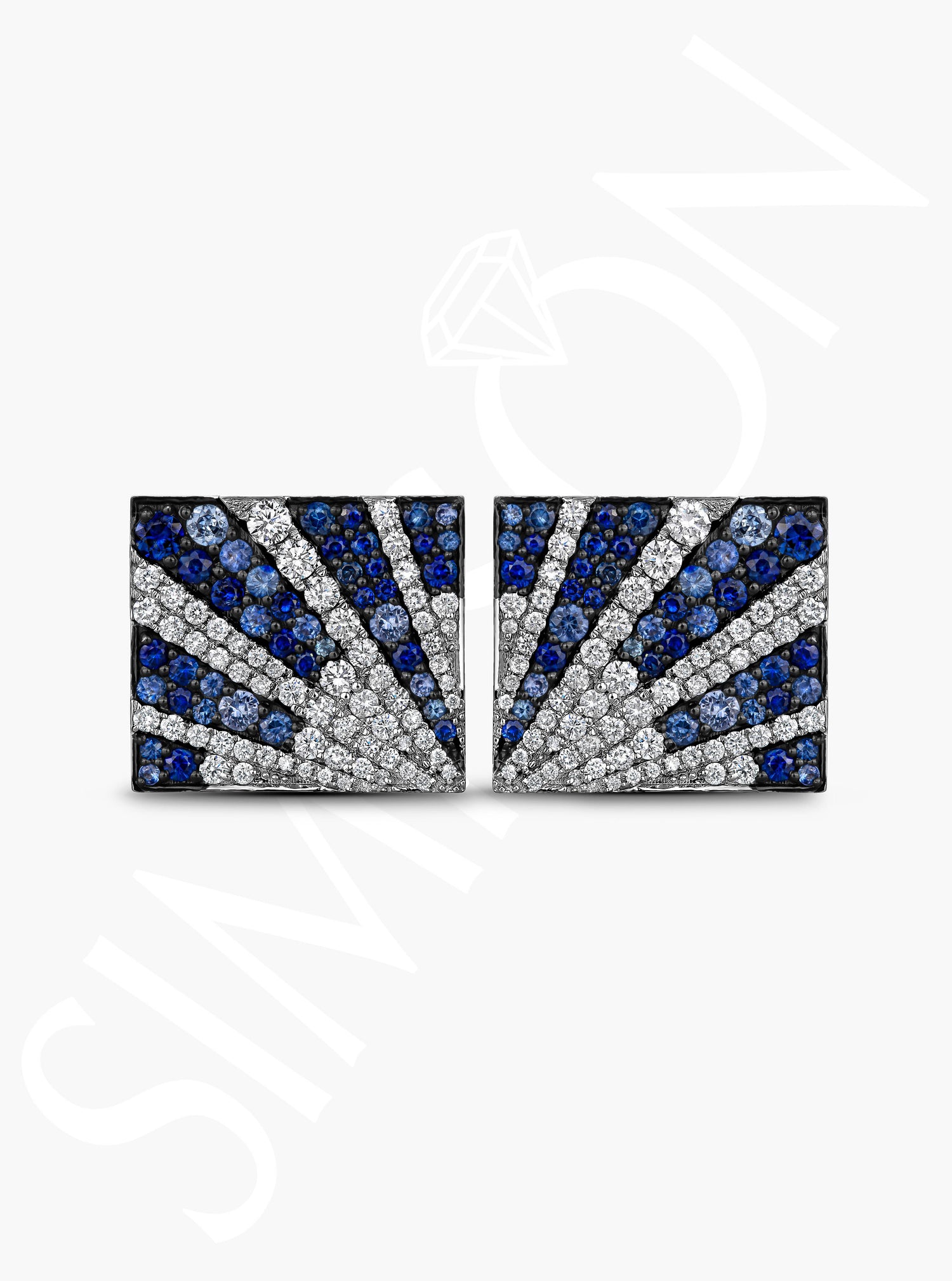 Sunburst Cufflinks with Diamonds and Blue Sapphires