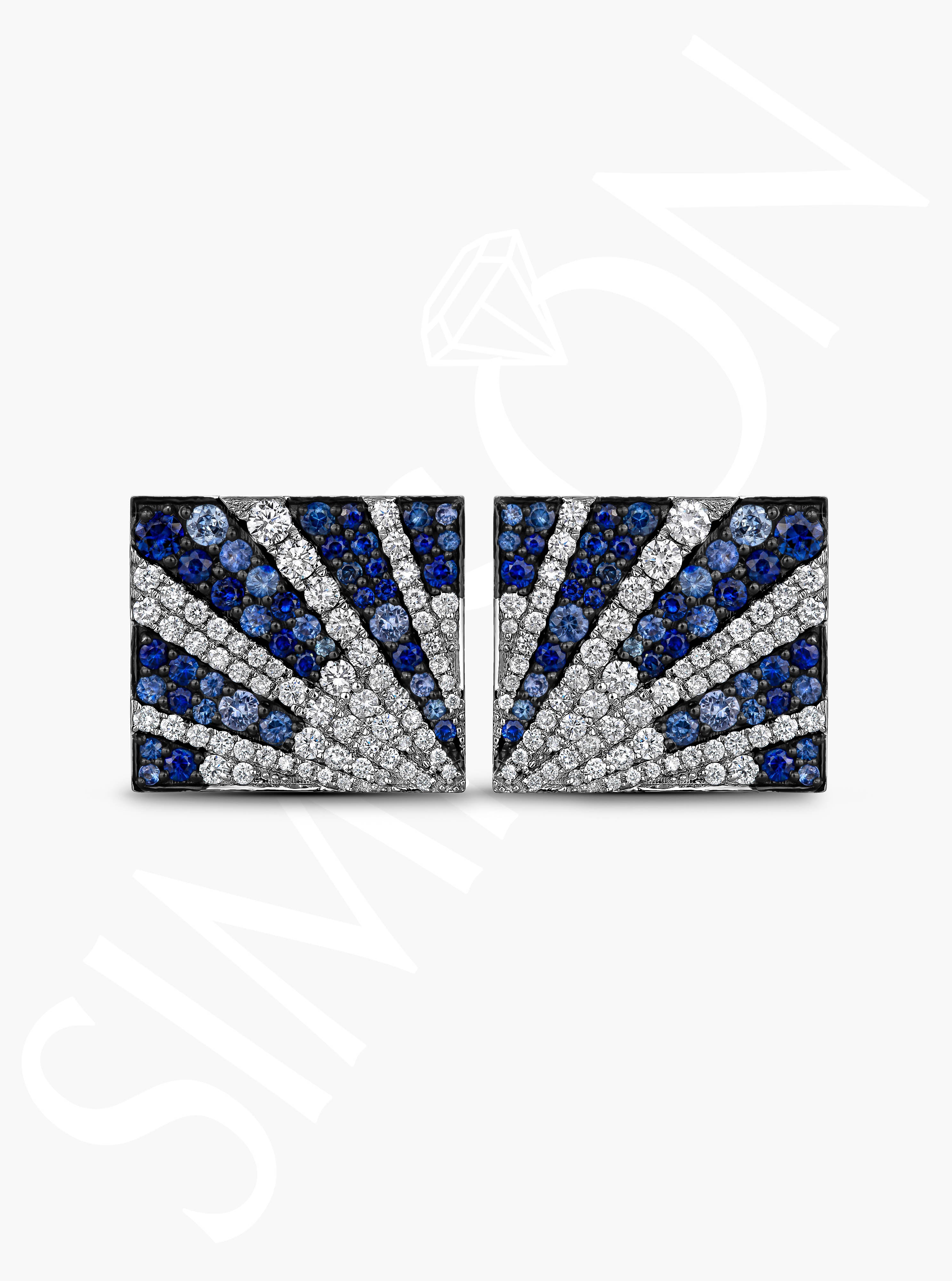 Sunburst Cufflinks with Diamonds and Blue Sapphires