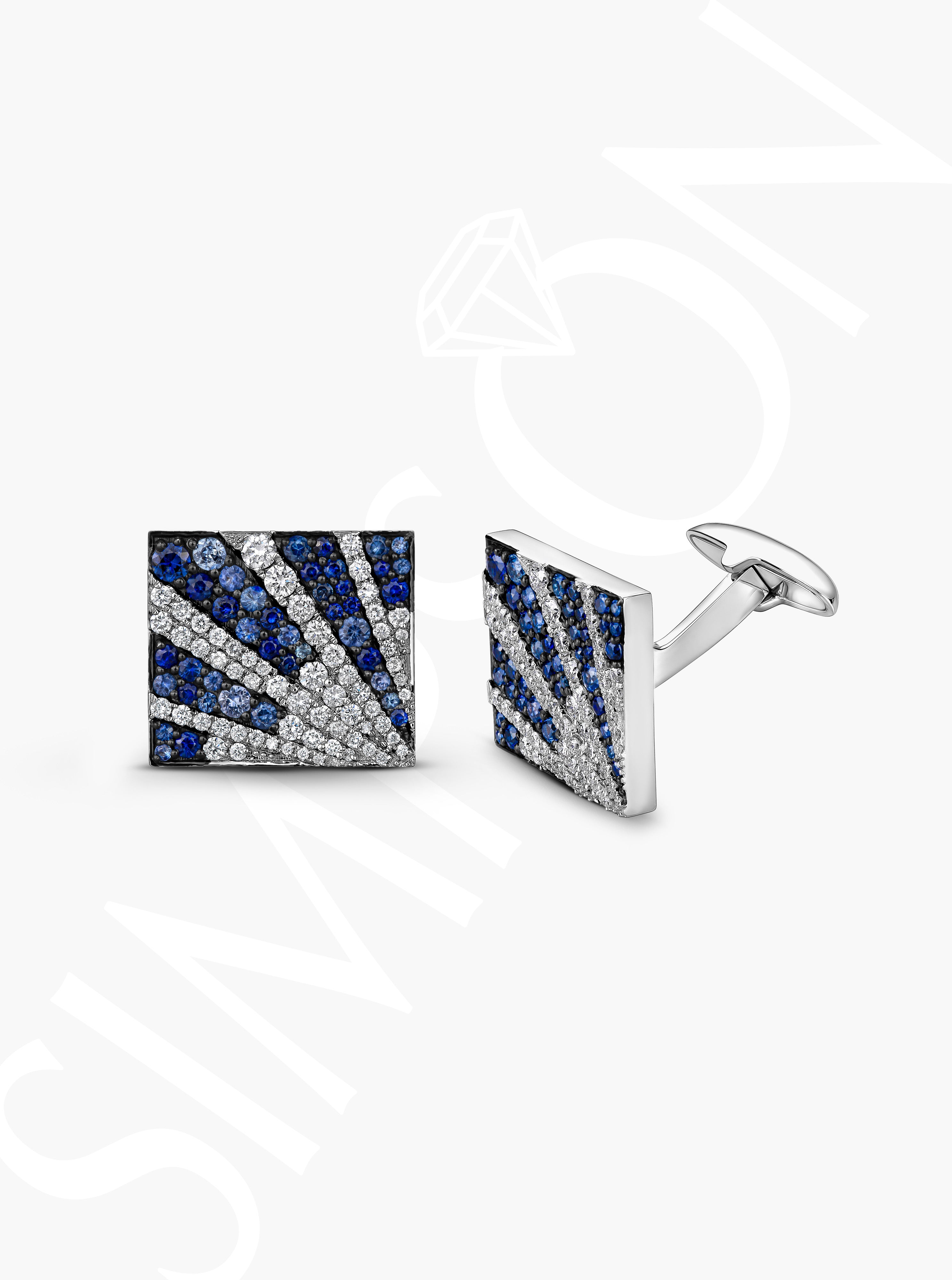 Sunburst Cufflinks with Diamonds and Blue Sapphires