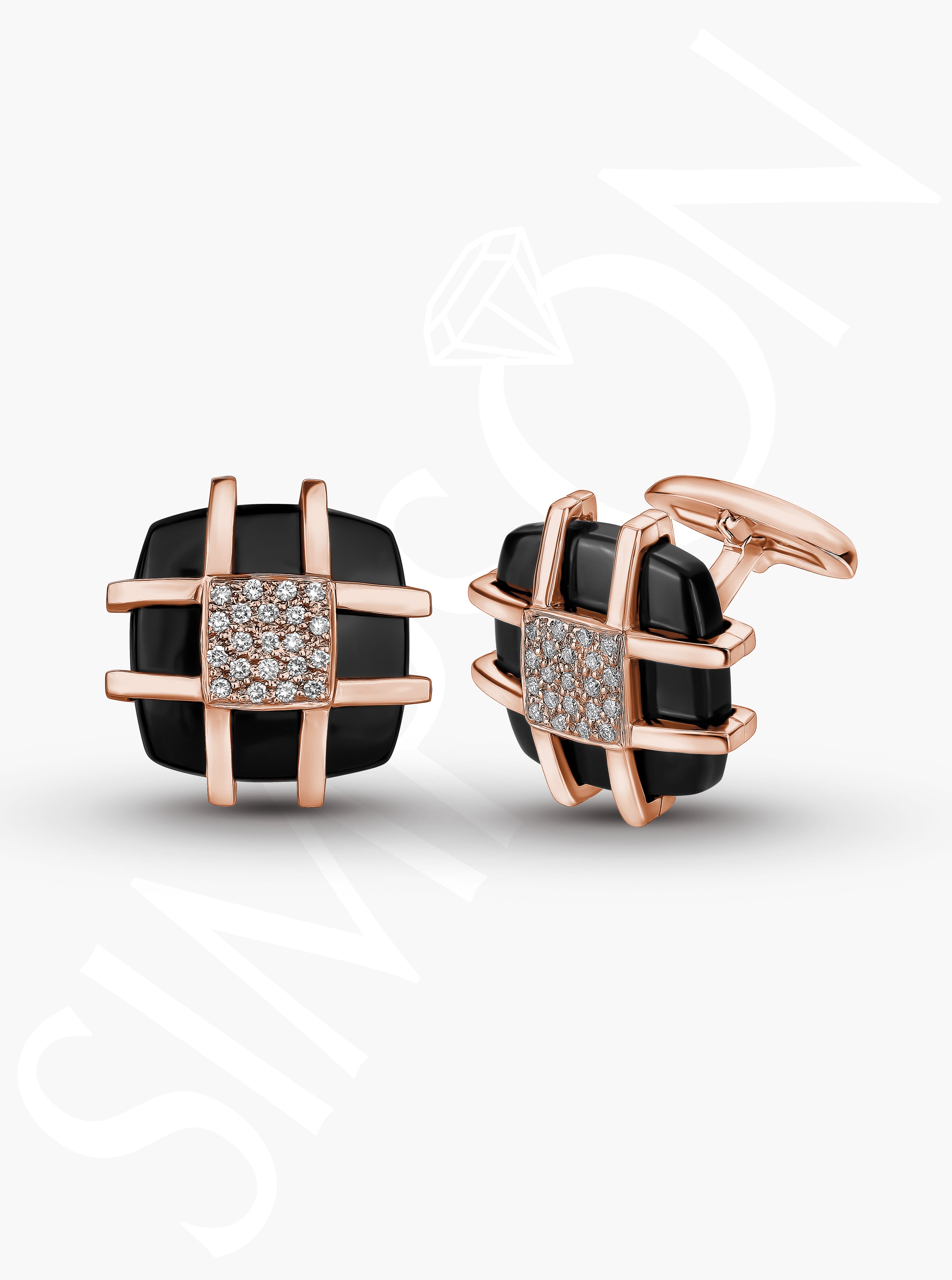 Black Onyx & Diamond Grid Cufflinks