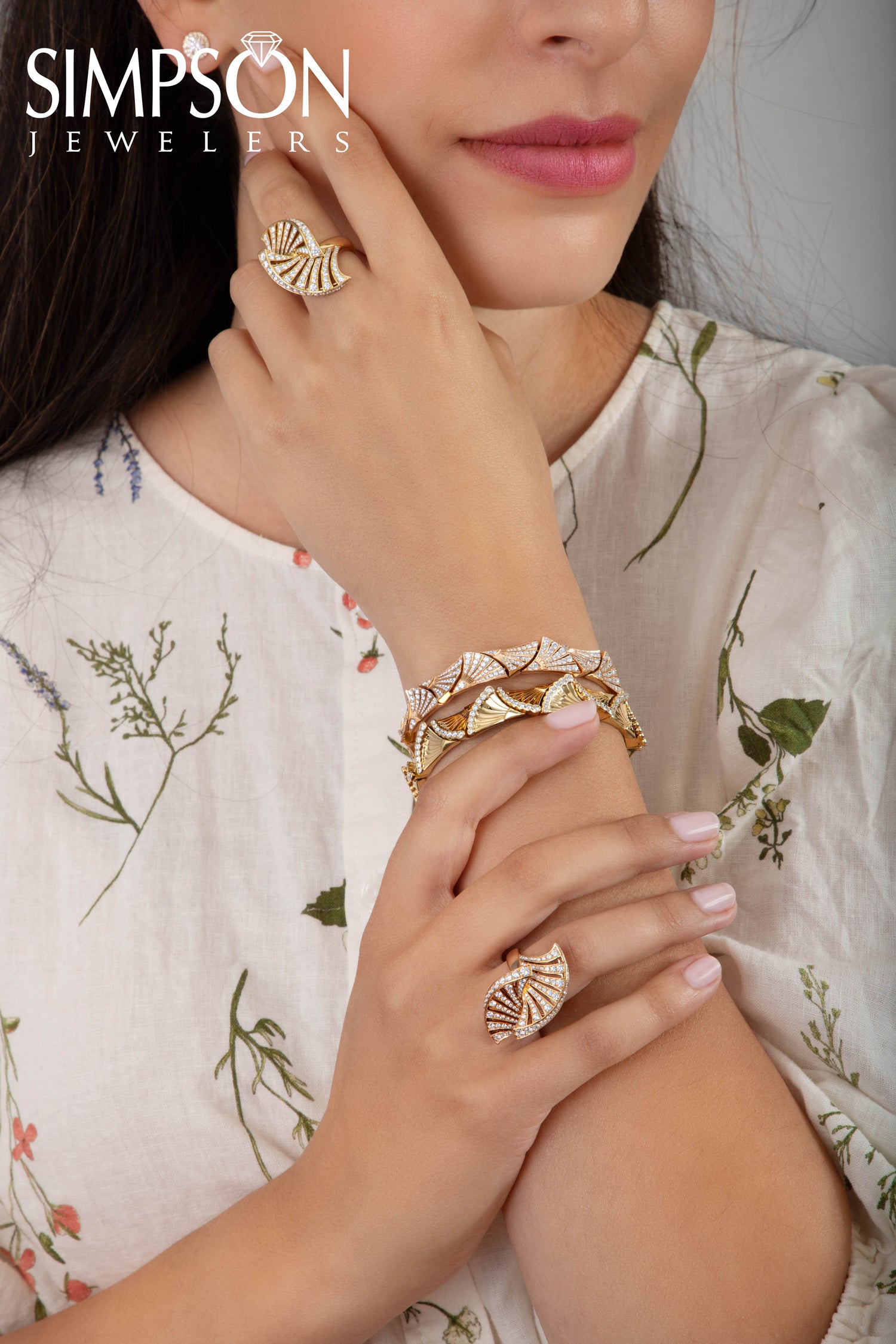 Yellow Gold Diamond Swirl Statement Ring