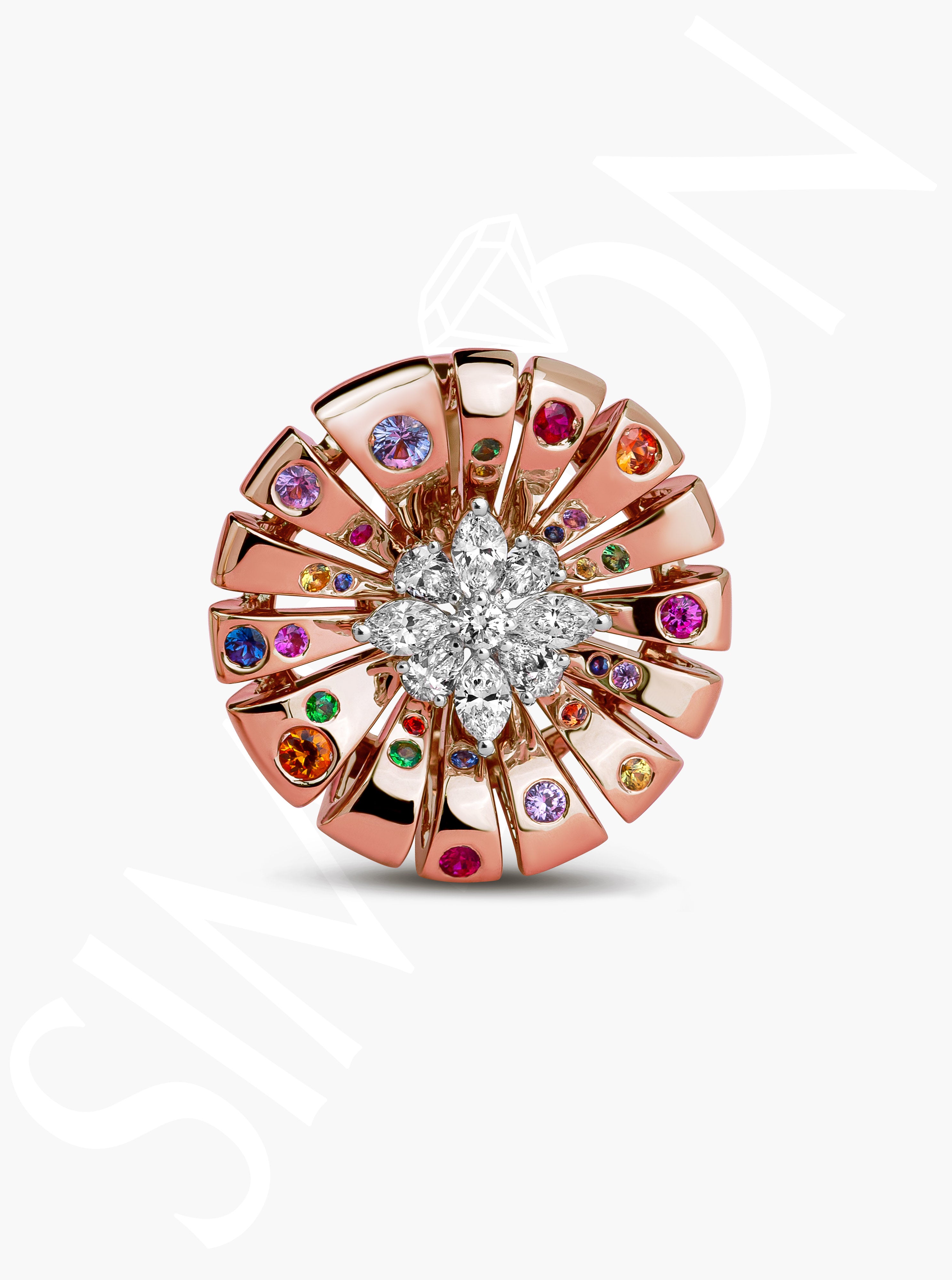 Sapphire and Diamond Cluster Floral Ring