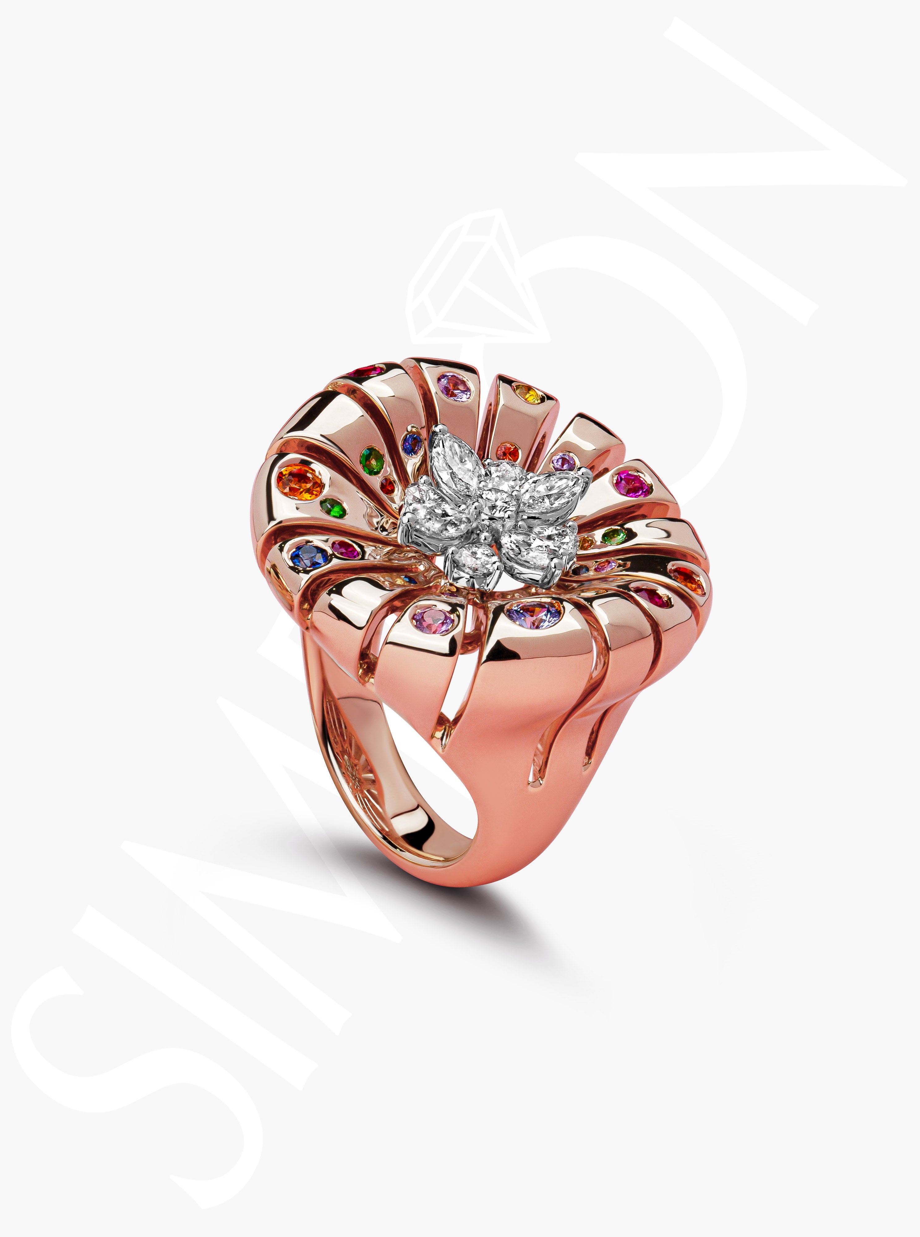 Sapphire and Diamond Cluster Floral Ring