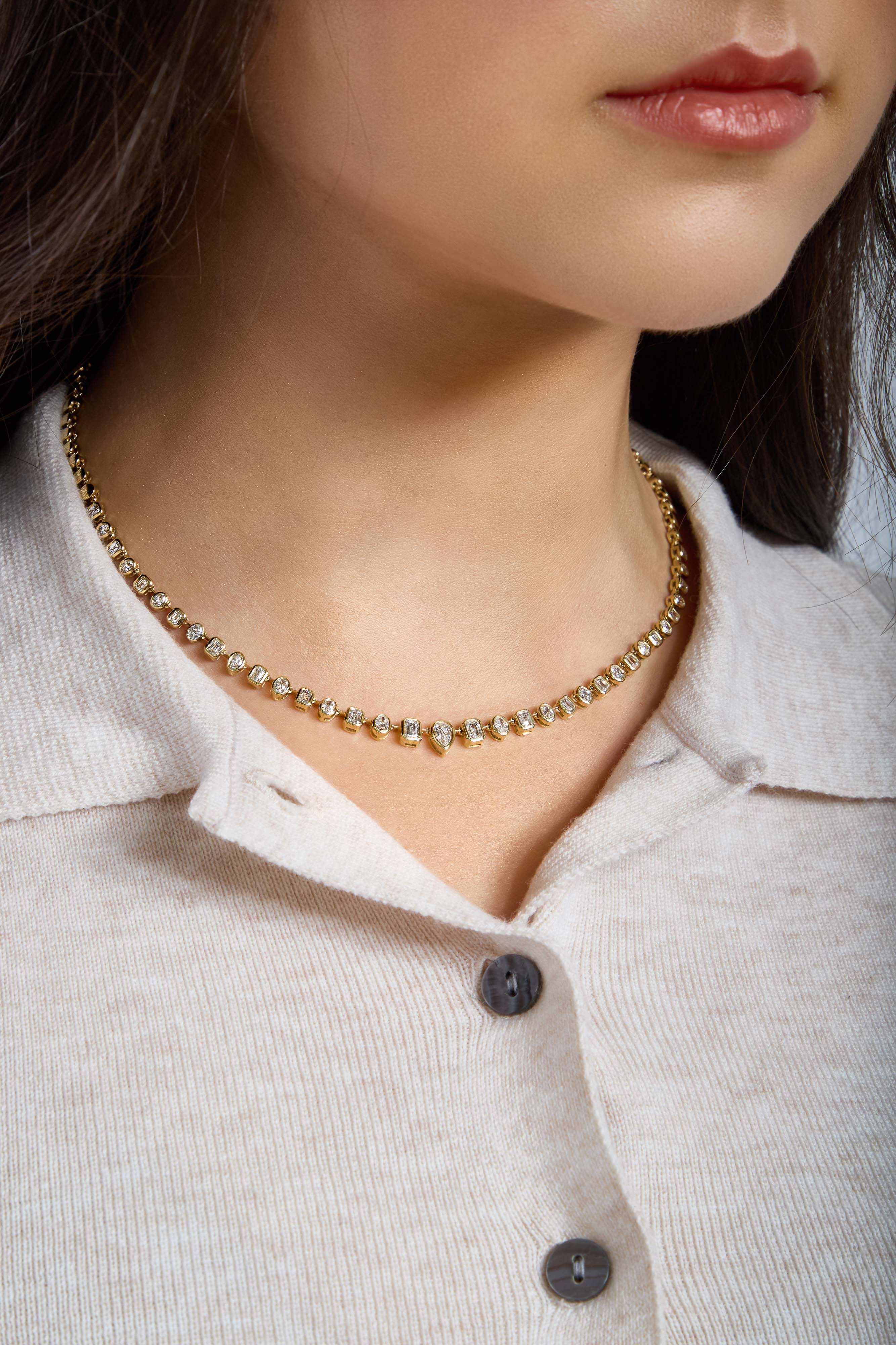 Multi-Shaped Bezel Set Diamond Necklace