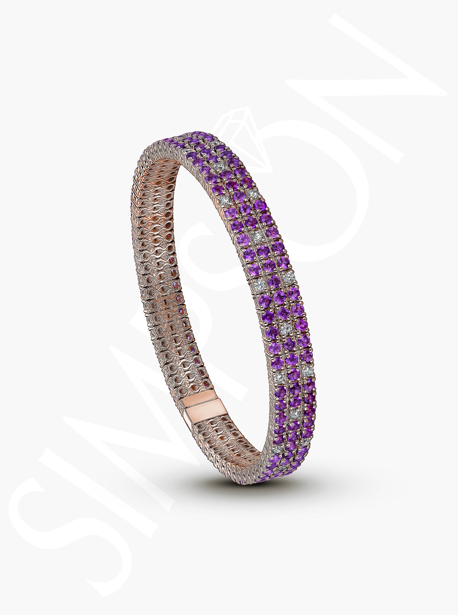 Amethyst Stretch Bracelet with Diamonds