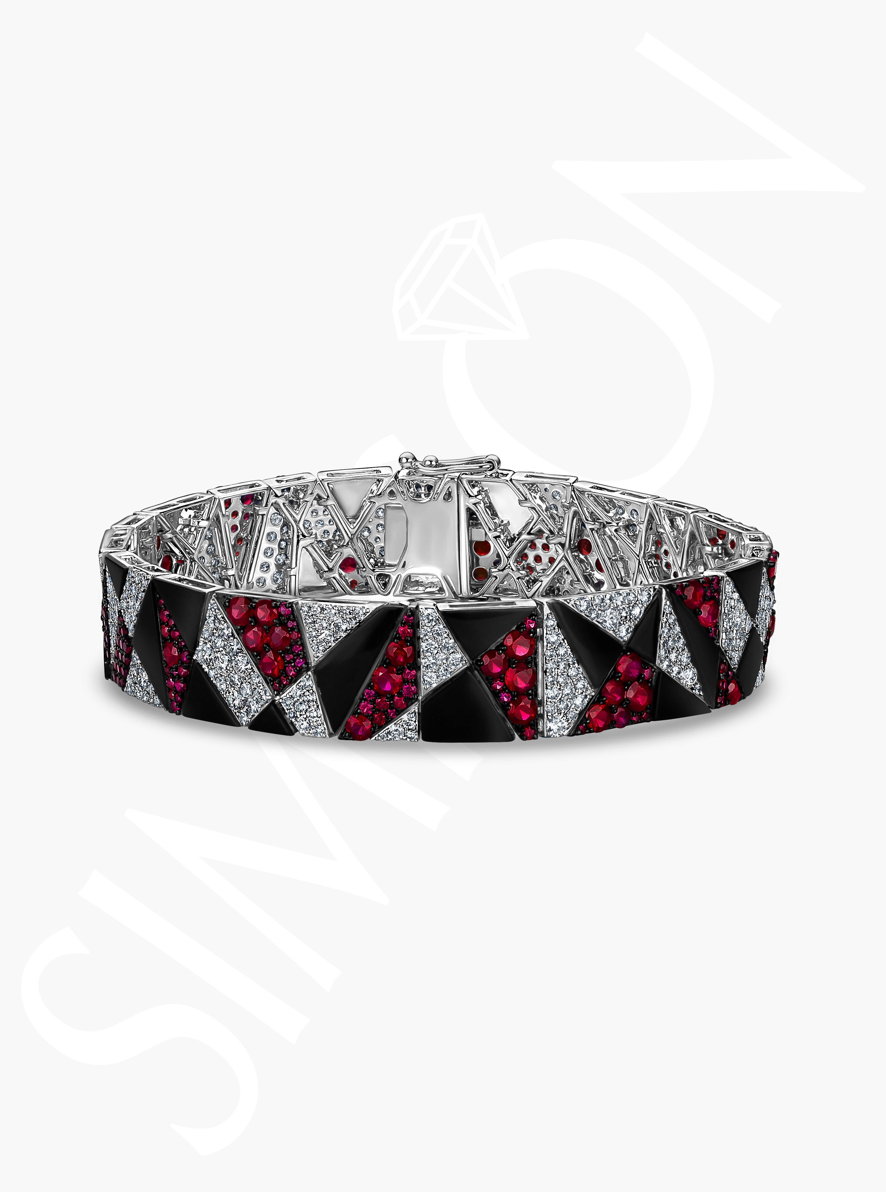 Diamond and Ruby Geometric Bracelet