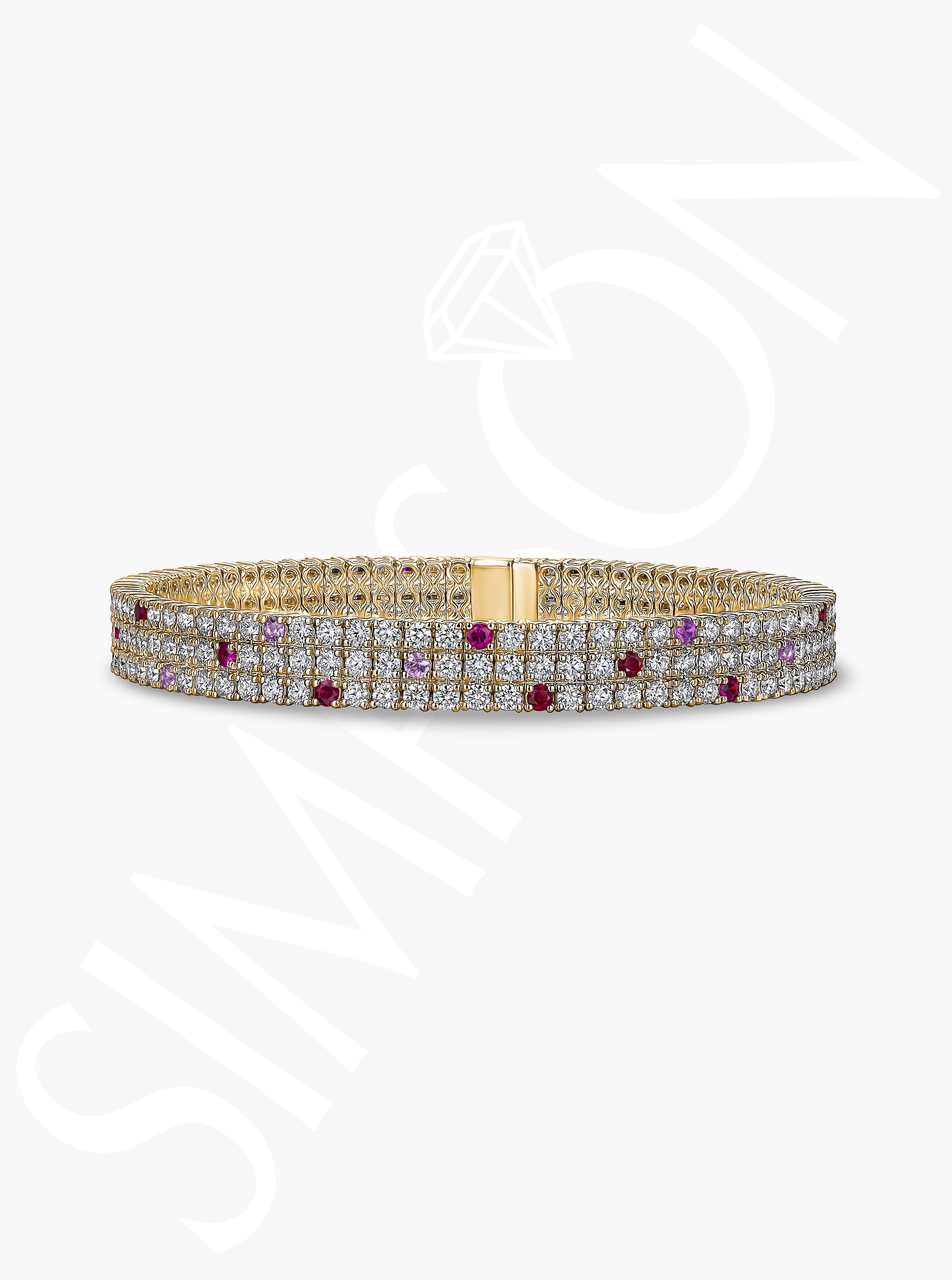 Ruby and Pink Sapphire Diamond Stretch Bracelet