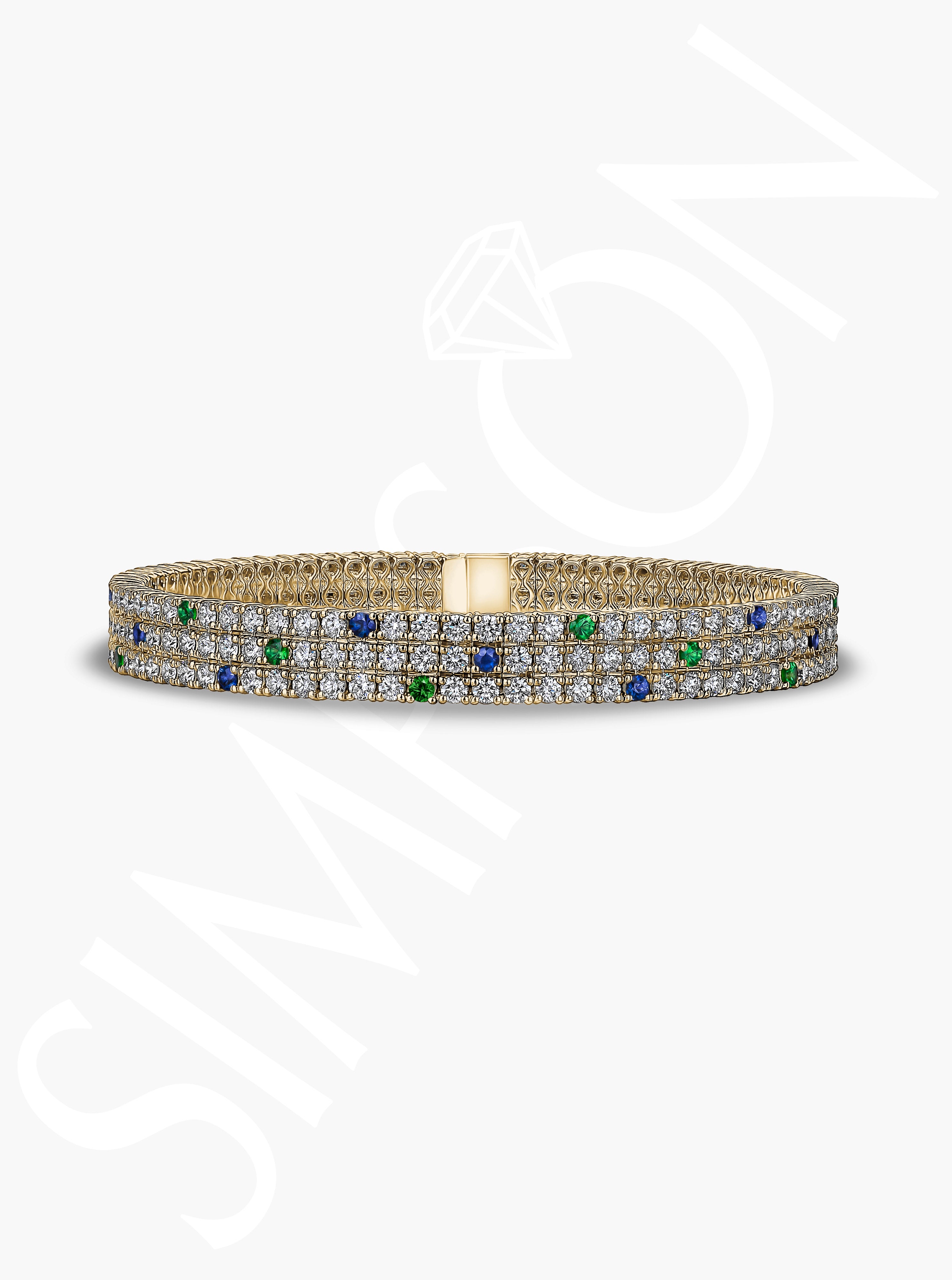 Blue Sapphire, Tsavorite & Diamond Stretch Bracelet