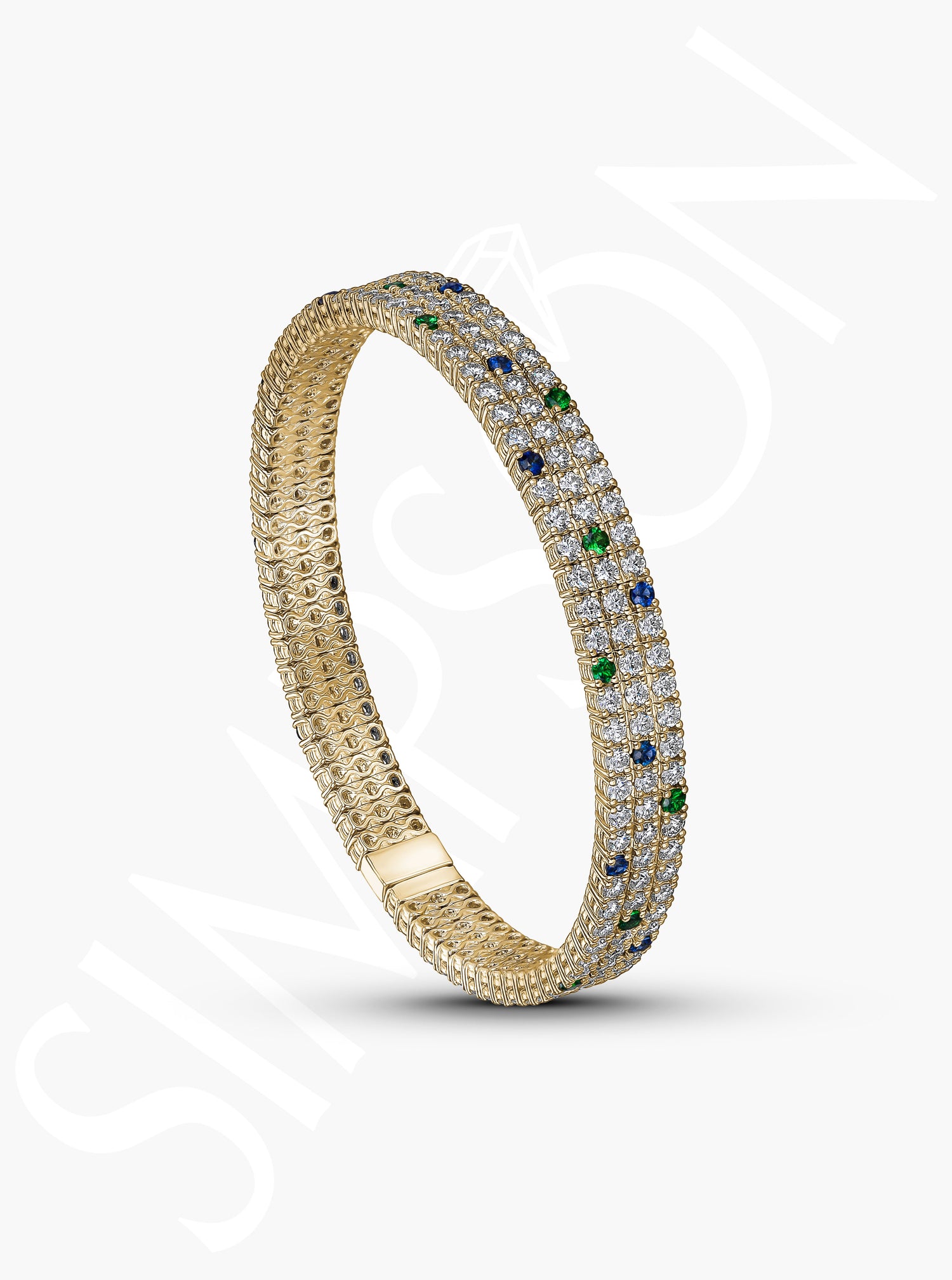 Blue Sapphire, Tsavorite & Diamond Stretch Bracelet