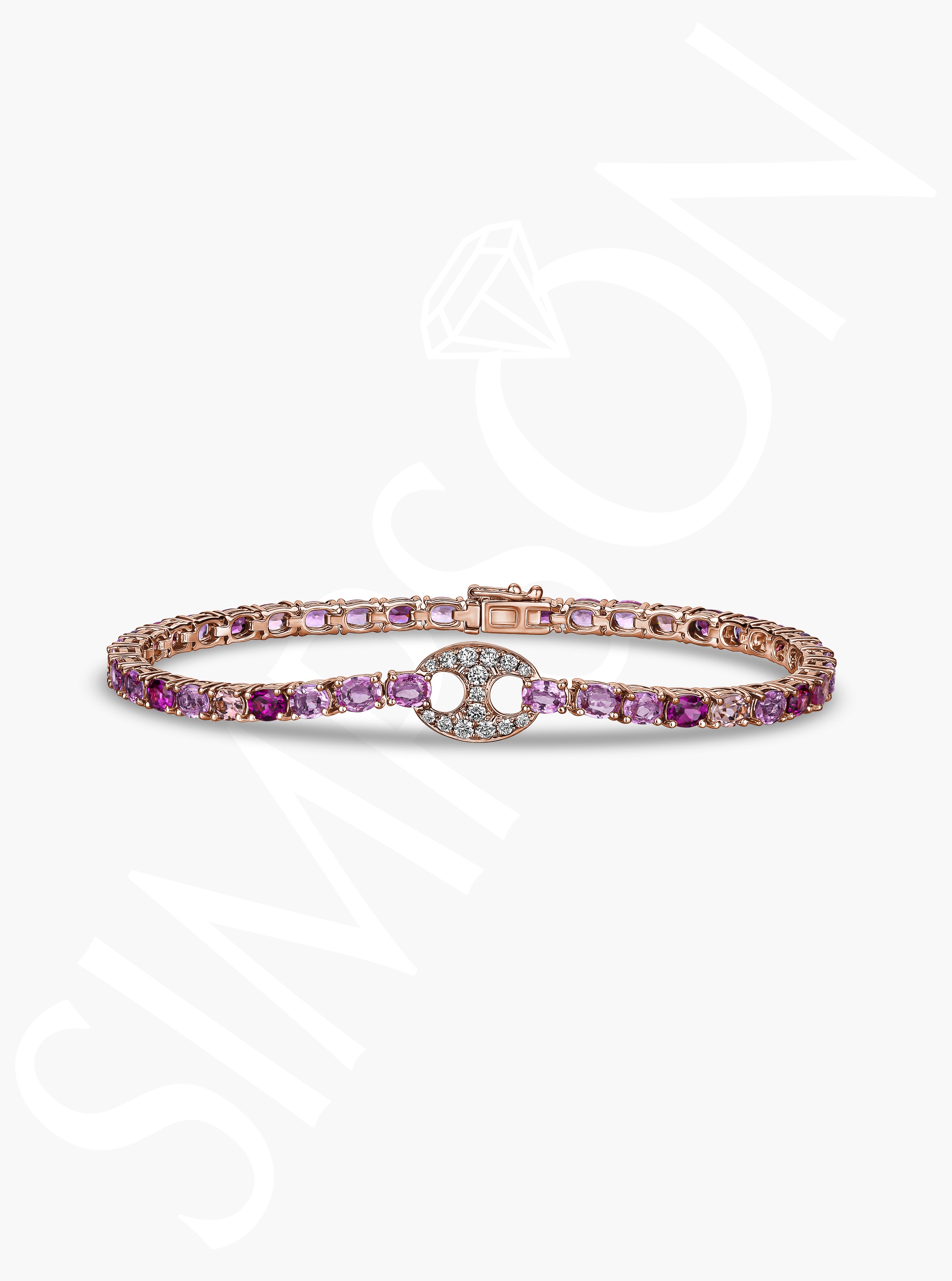 Pink Sapphire and Amethyst Bracelet with Diamond Link