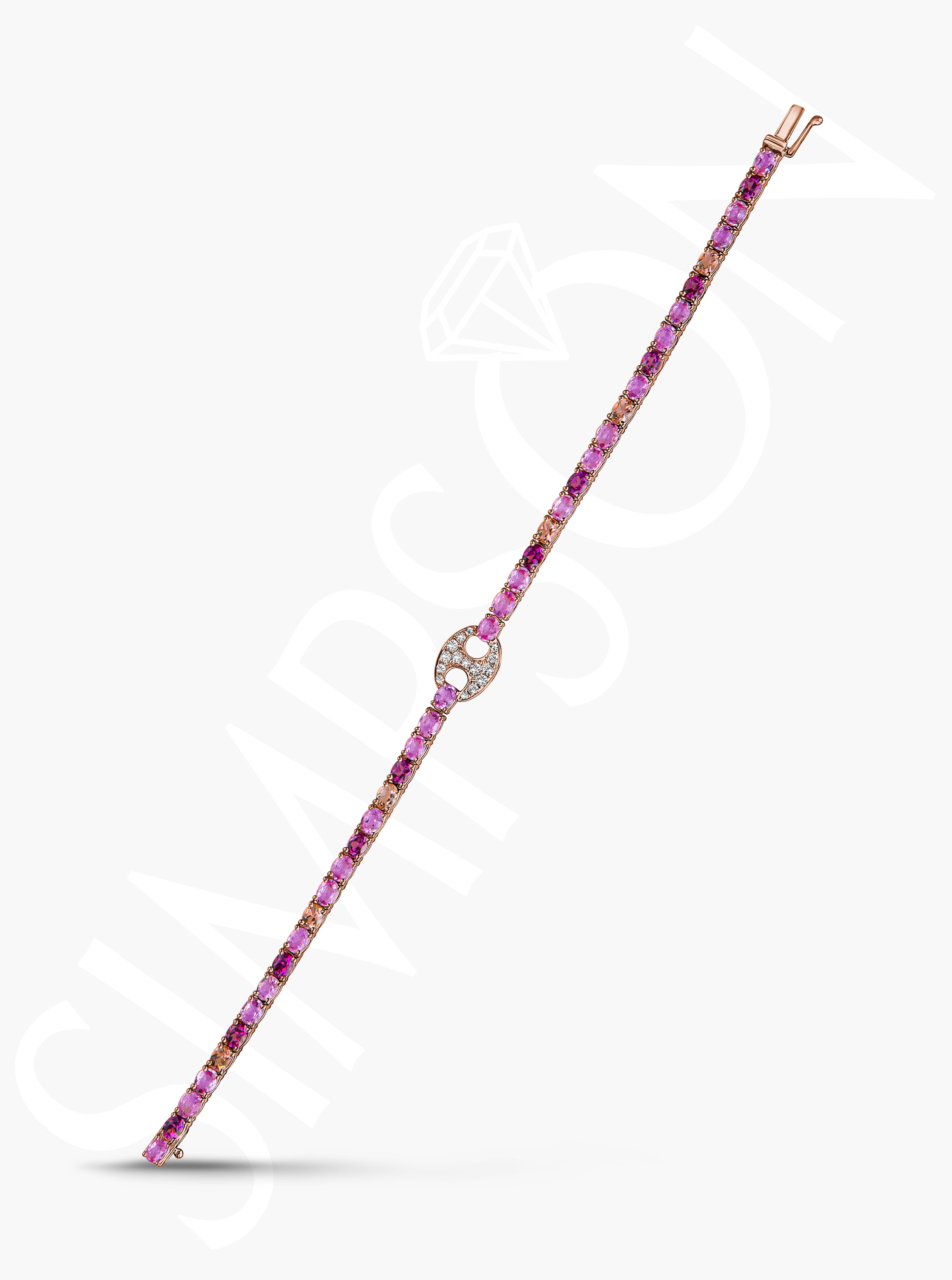 Pink Sapphire and Amethyst Bracelet with Diamond Link