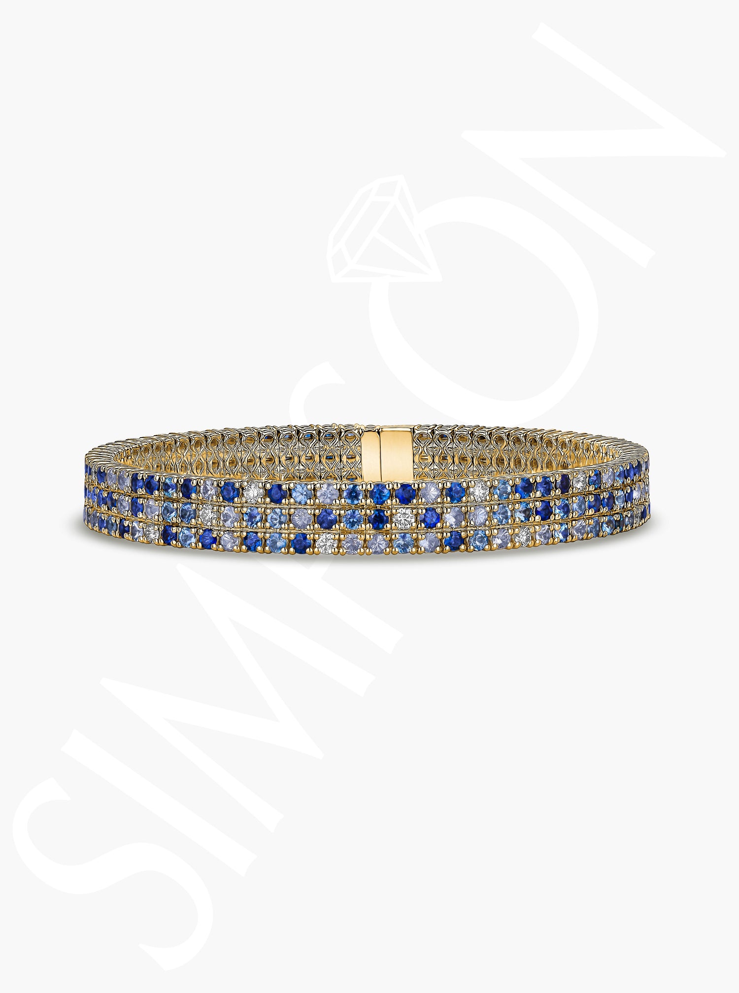 Light And Dark Blue Sapphire Stretch Bracelet With Diamonds